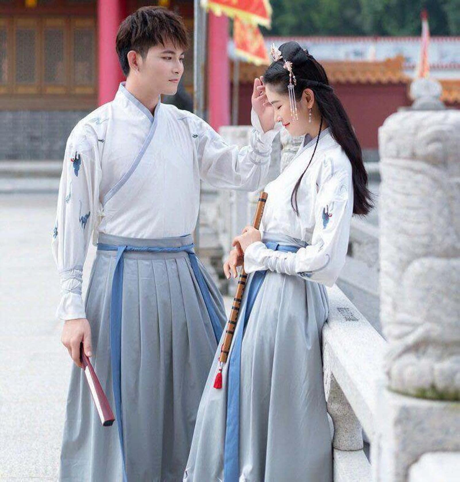 Cinese Antica Ricamo Tradizionale Hanfu Uomini & Donne Giacca Bianca Grigio Imposta Cosplay Costume Hanfu Vestito Per Le Coppie Plus Size