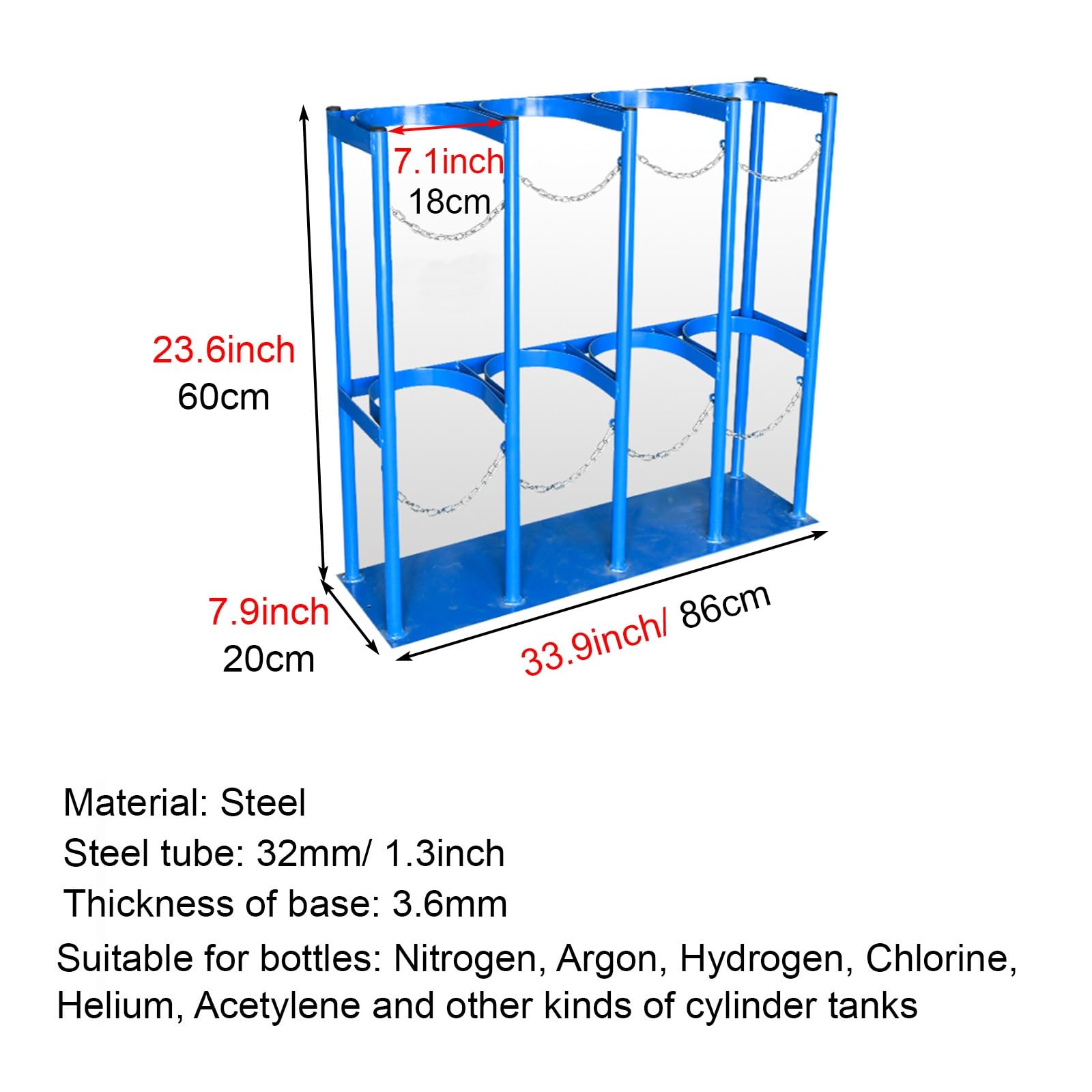 Gasflasche Halterung Gasflaschenhalter Flaschenhal Flaschenschrank für Lagerung 8L 10L Stickstoff Acetylen Wasserstoff, Festes Flaschenregal mit Schutzkette und Schrauben, Schul-Laborflaschen-Tankgest