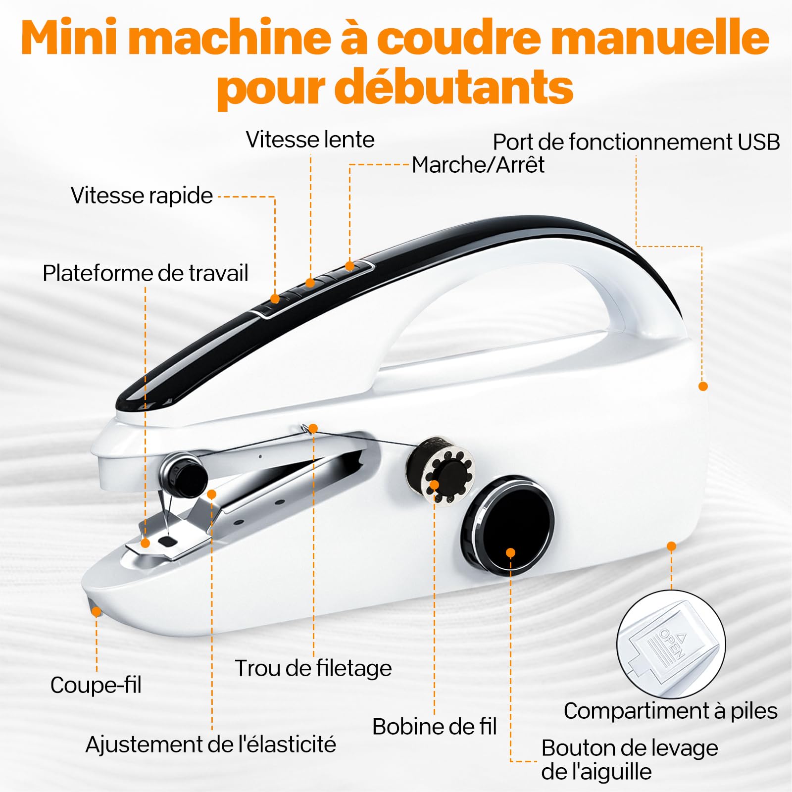 Machine à Coudre Mini Portative | Débutants Friendly, Facile d’Usage & Vitesse Couture Rapide, Adaptée à Vêtements/Tissus/Rideaux (Domicile/Voyages)