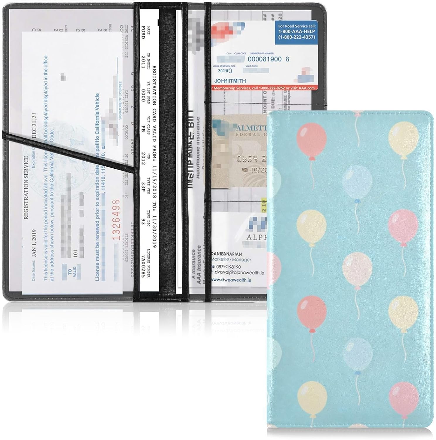 Floating Balloons Car Registration and Insurance Holder Leather Car Document Holder Slim Glove Box Organizer for Vehicle Registration ID Cards Driver License