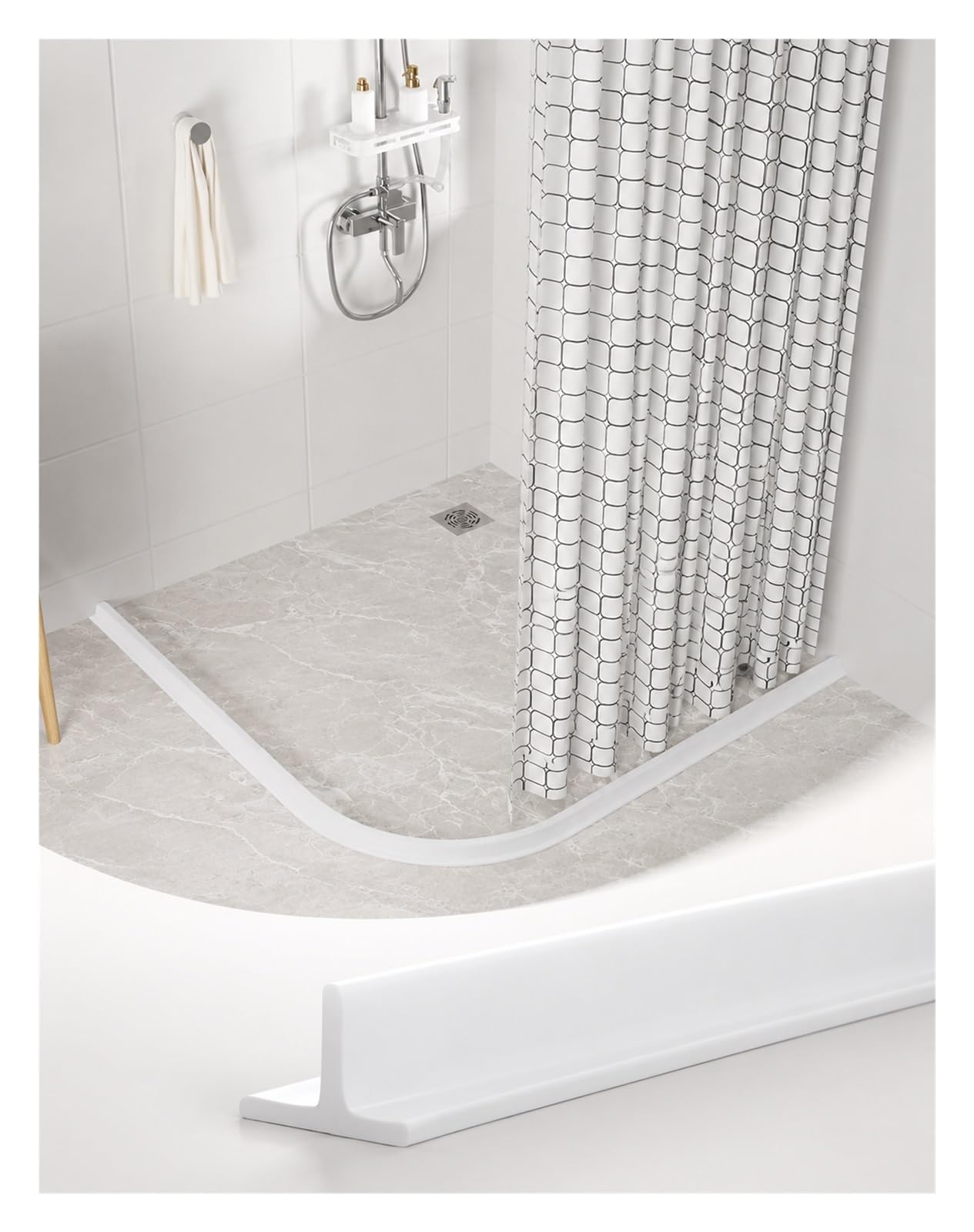 Samoprzylepna Barierka Prysznicowa W Kształcie Litery T, Elastyczna Listwa | Progowa Podłogowa(Milk,H:10 cm-L:120 cm)