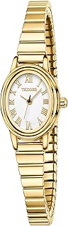 TKIIOER Small Gold Watches for Women, Easy to Read Dial Ladies Analog Watch, Oval Case, Stainless Steel Expansion Band, Waterproof Watch