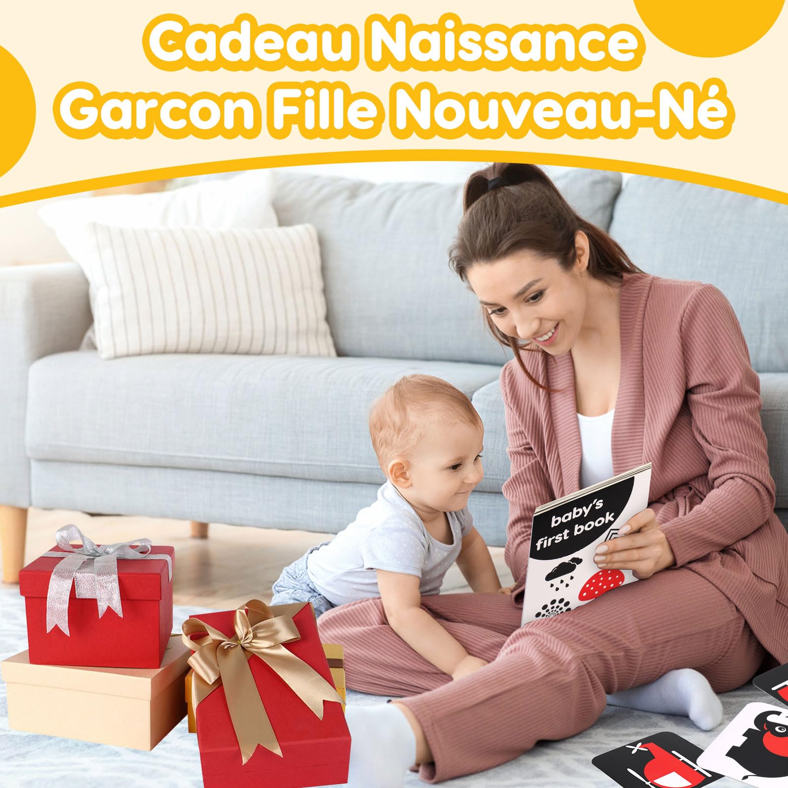 Livre Eveil Bebe 0-3 0-6 Mois, Livre Noir et Blanc Bébé Sensoriel avec Miroir Tummy Time, Carte Contraste Montessori Jeux d’eveil Jouet Bebe 0 3 6 Mois, Cadeau Bébé Naissance Garcon Fille Nouveau-Né