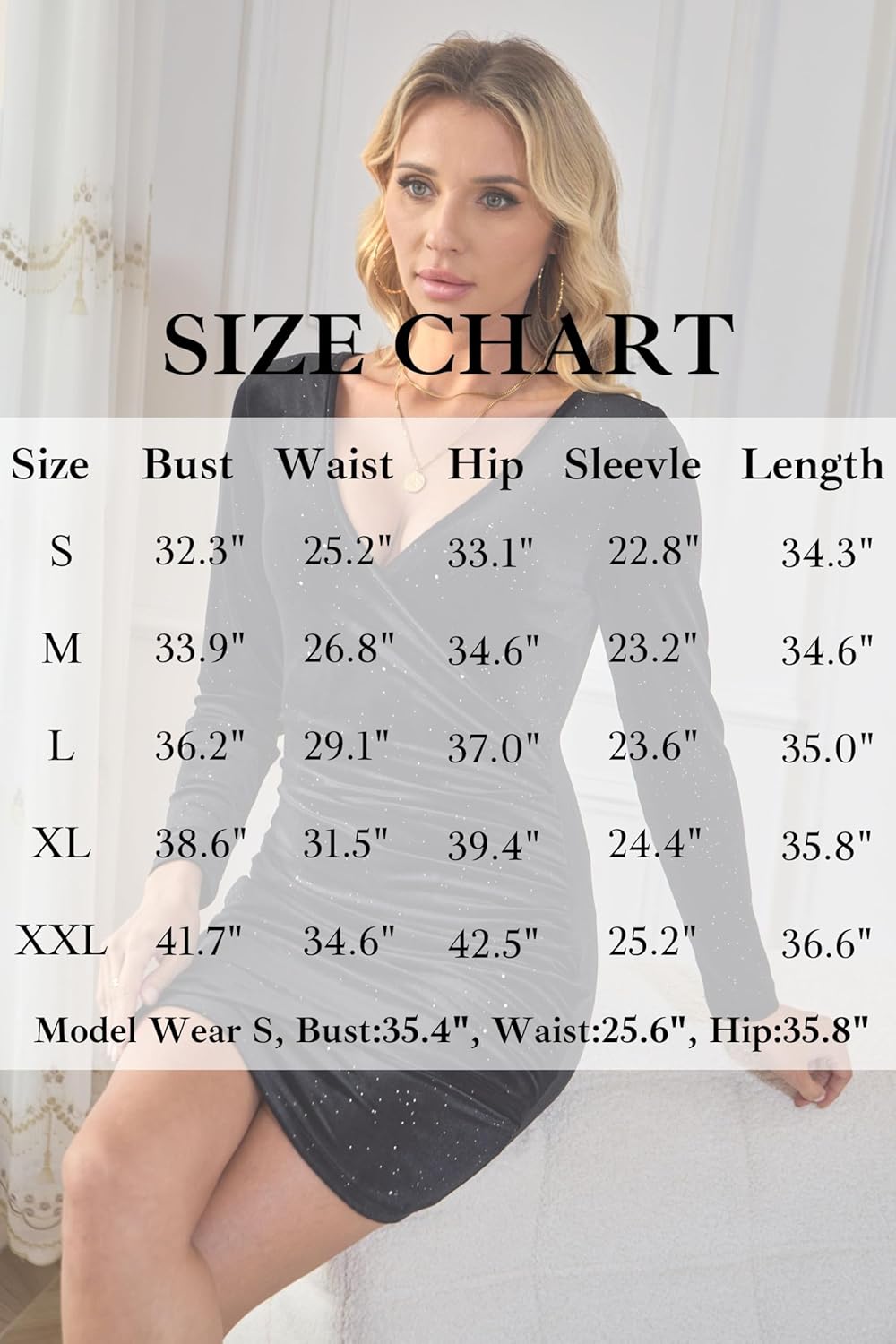 Women’s Sequin Velvet Wrap V Neck Mini Bodycon Dress Elegant Long Sleeve Party Club Cocktail Dresses - Image 6