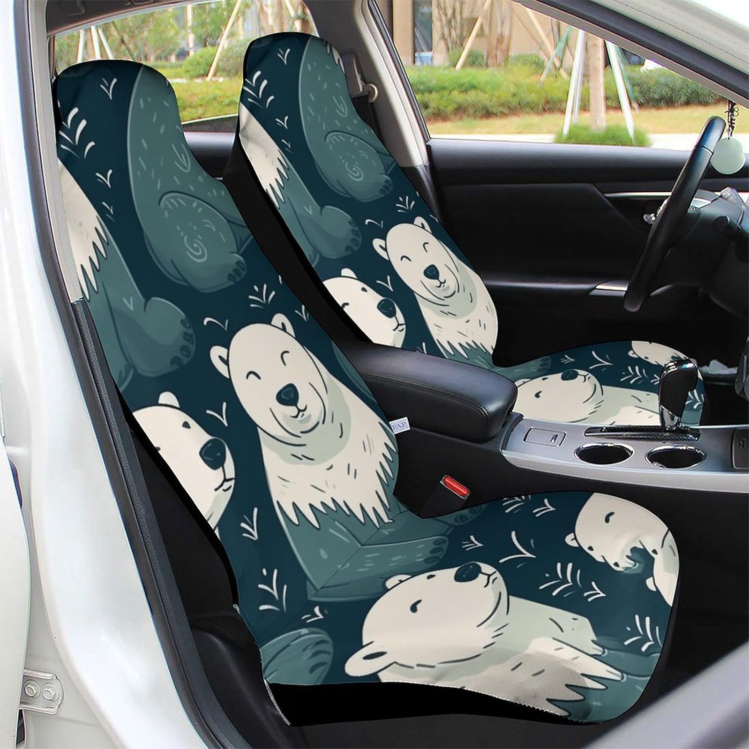 Car Seat Covers Full Wrap Protection Seat Cushion Cover Polar Bear Pattern Anti-Slip Car Seat Protector Fits Most Cars