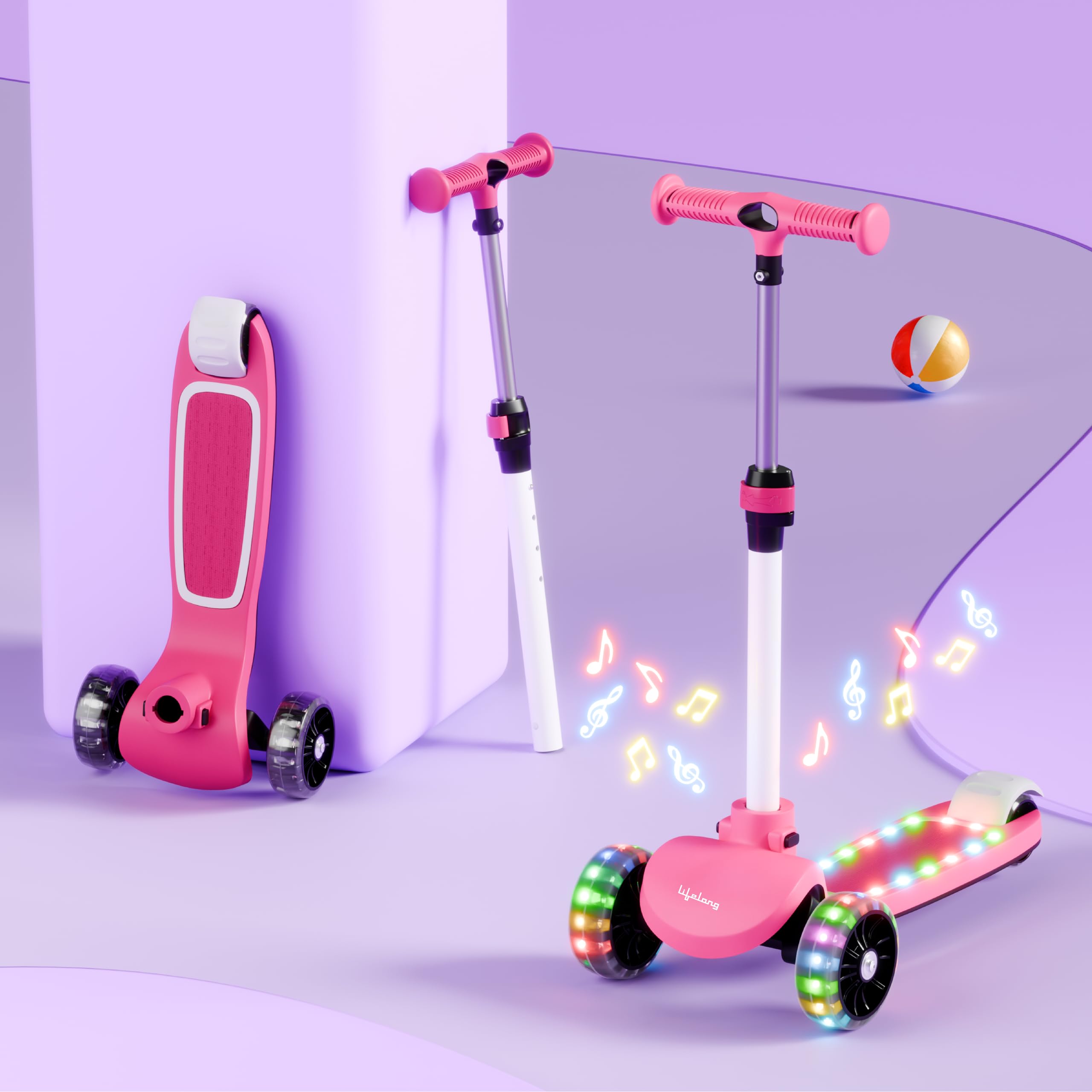 Lifelong Kids Scooter with PU LED Wheels, Music & Lights | 4-Level Height Adjustable| Tilt-to-Turn Steering| BIS Approved | Foldable Scooter for Boys & Girls | 2–8 Years | 50Kg Capacity (Pink & White)-image-43