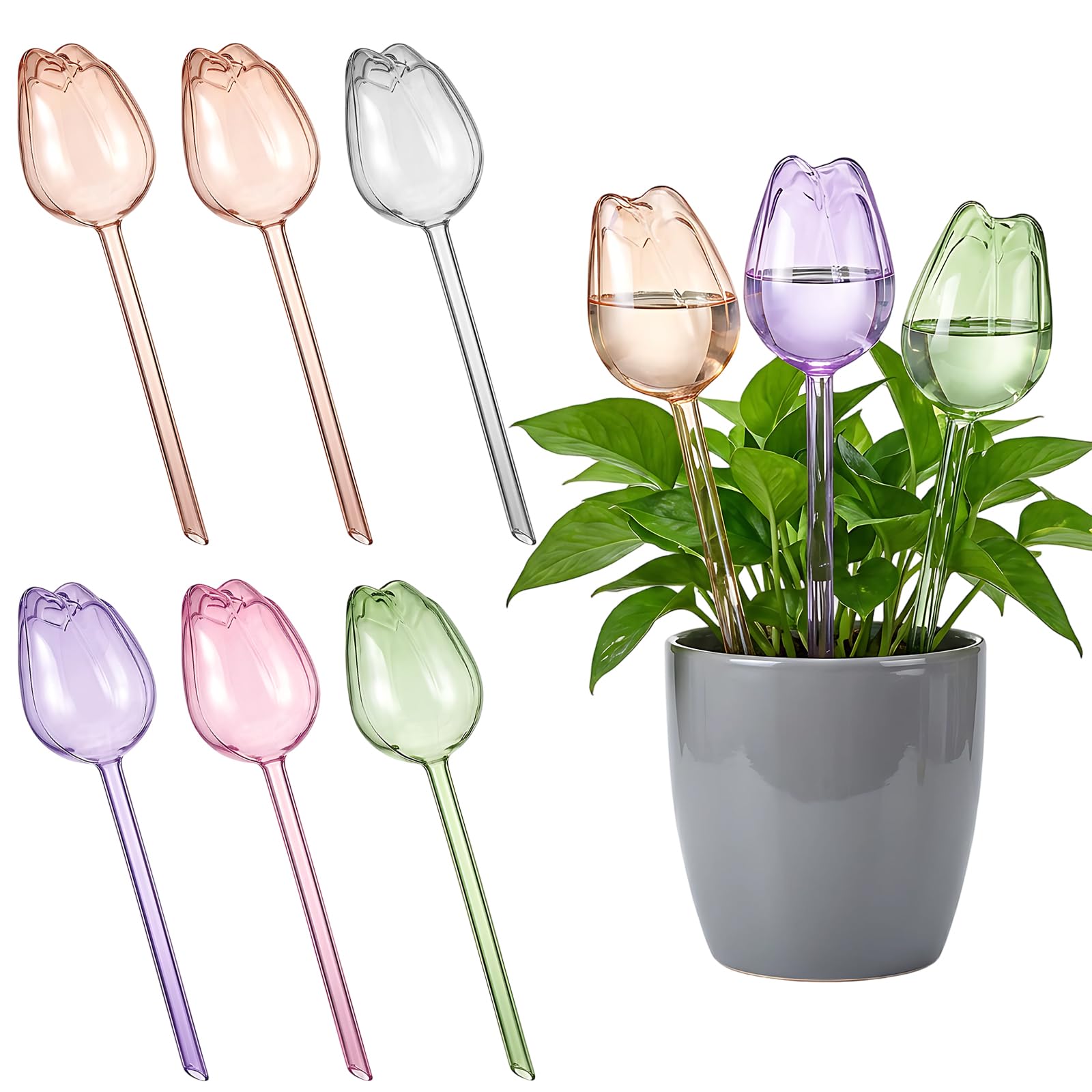 6PCS Plant Watering Devices, Plant Watering Globes, Automatic Plant Waterer - Self Watering System with Drip Feeders for Indoor Use, Keep Soil Moist While You Are Away