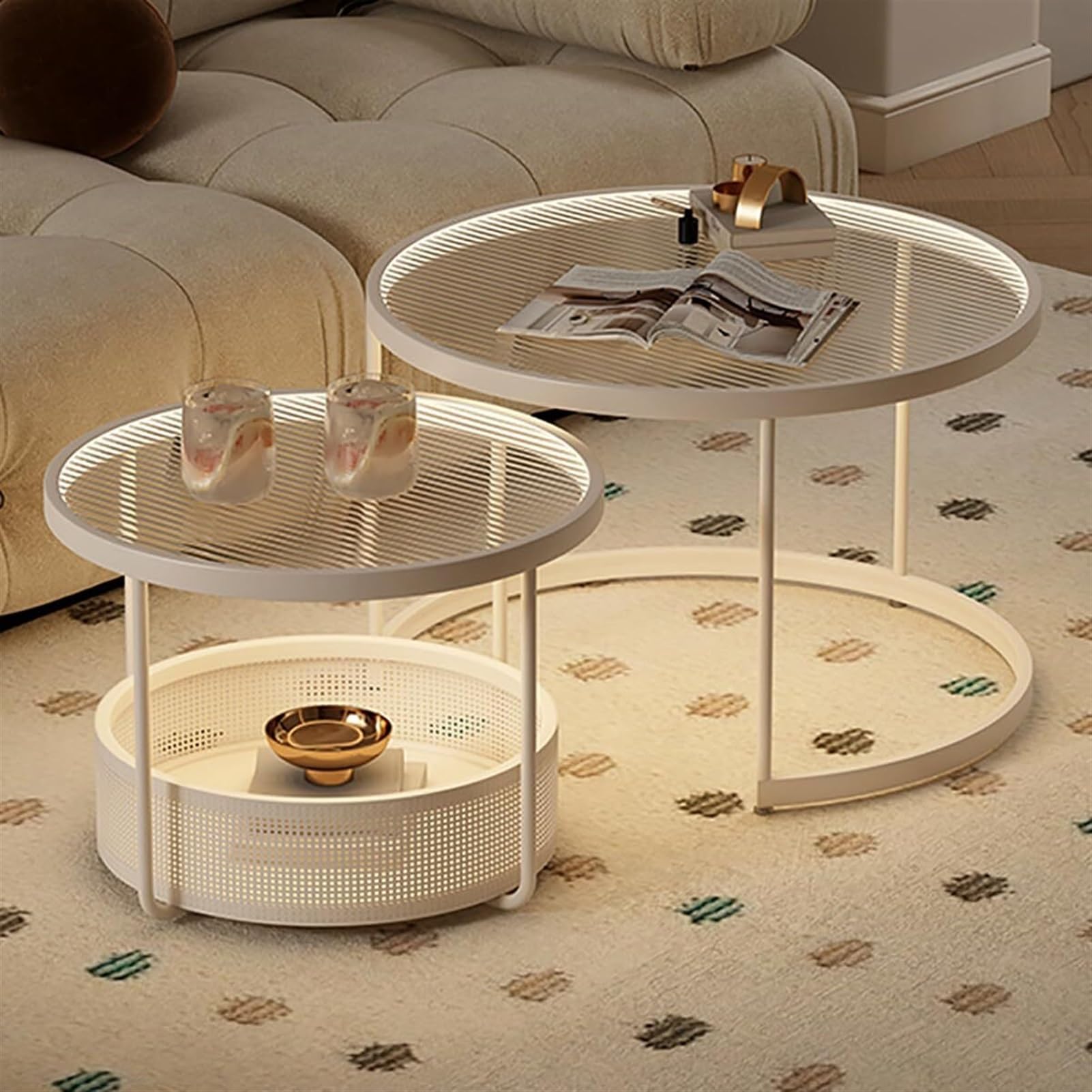 Table gigogne salon lot de 2 tables d'appoint empilables et design