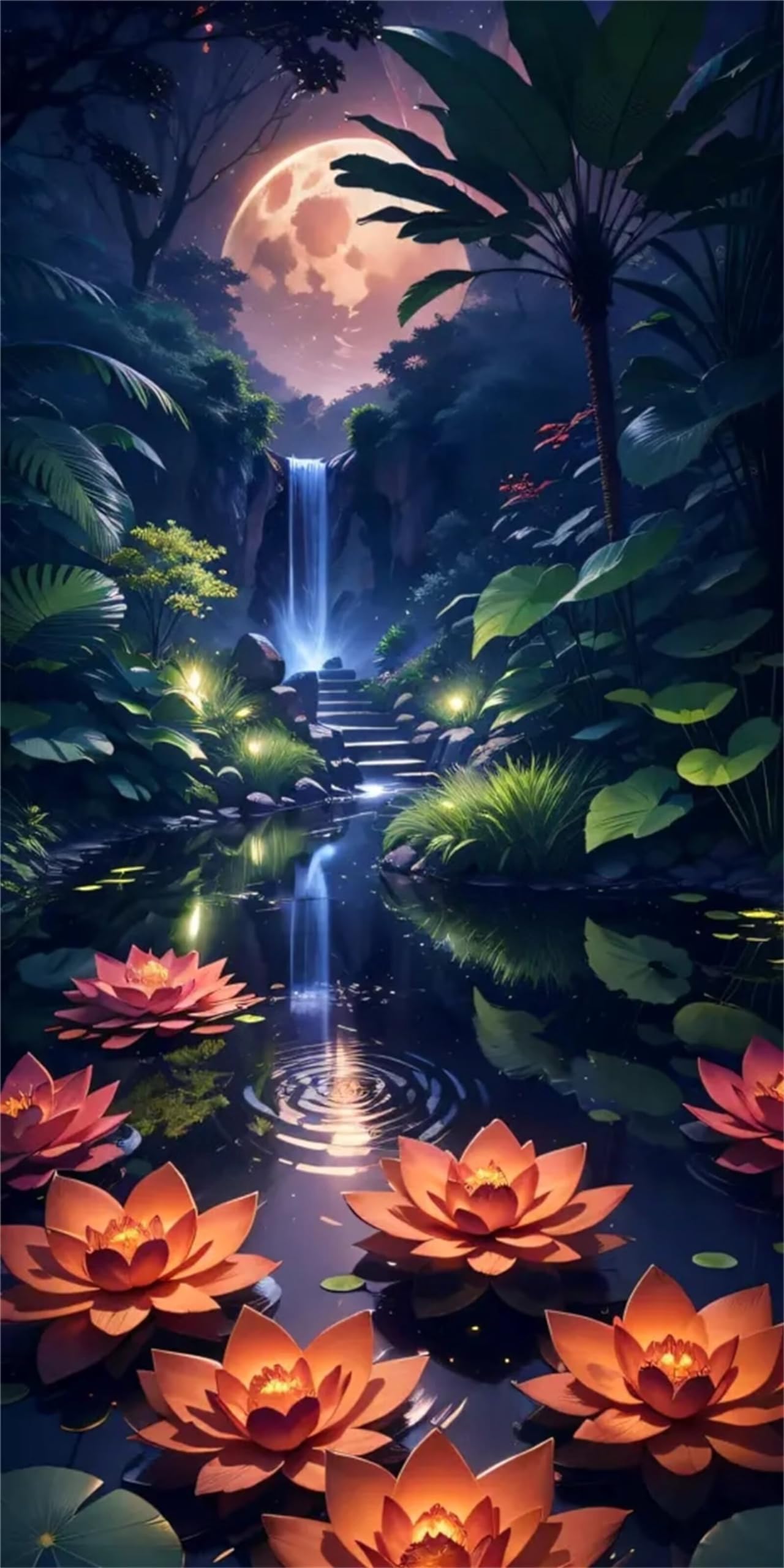 Cascade de lotus Diamond Painting, 5D DIY Diamant Painting Kit Complet Peinture Diamant Point de Croix kit Broderie Diamant Painting Grand Format pour Adultes Décoration Intérieur 30x60cm F-10497