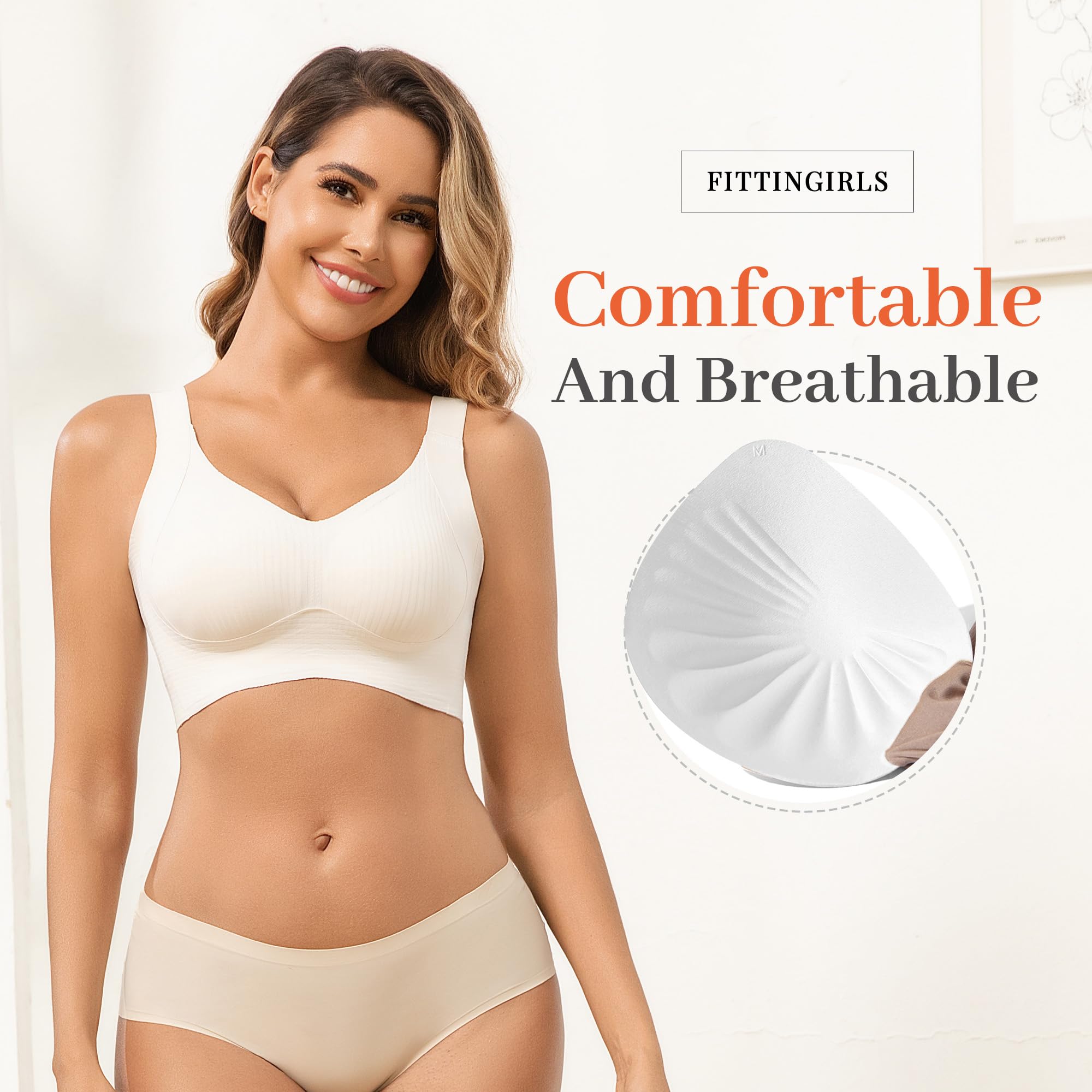 Fittingirls Reggiseno Plus-Size Senza Ferretto con Supporto, Traspirante Coppe Imbottite Copertura Totale Adattabile - per Uso Giornaliero