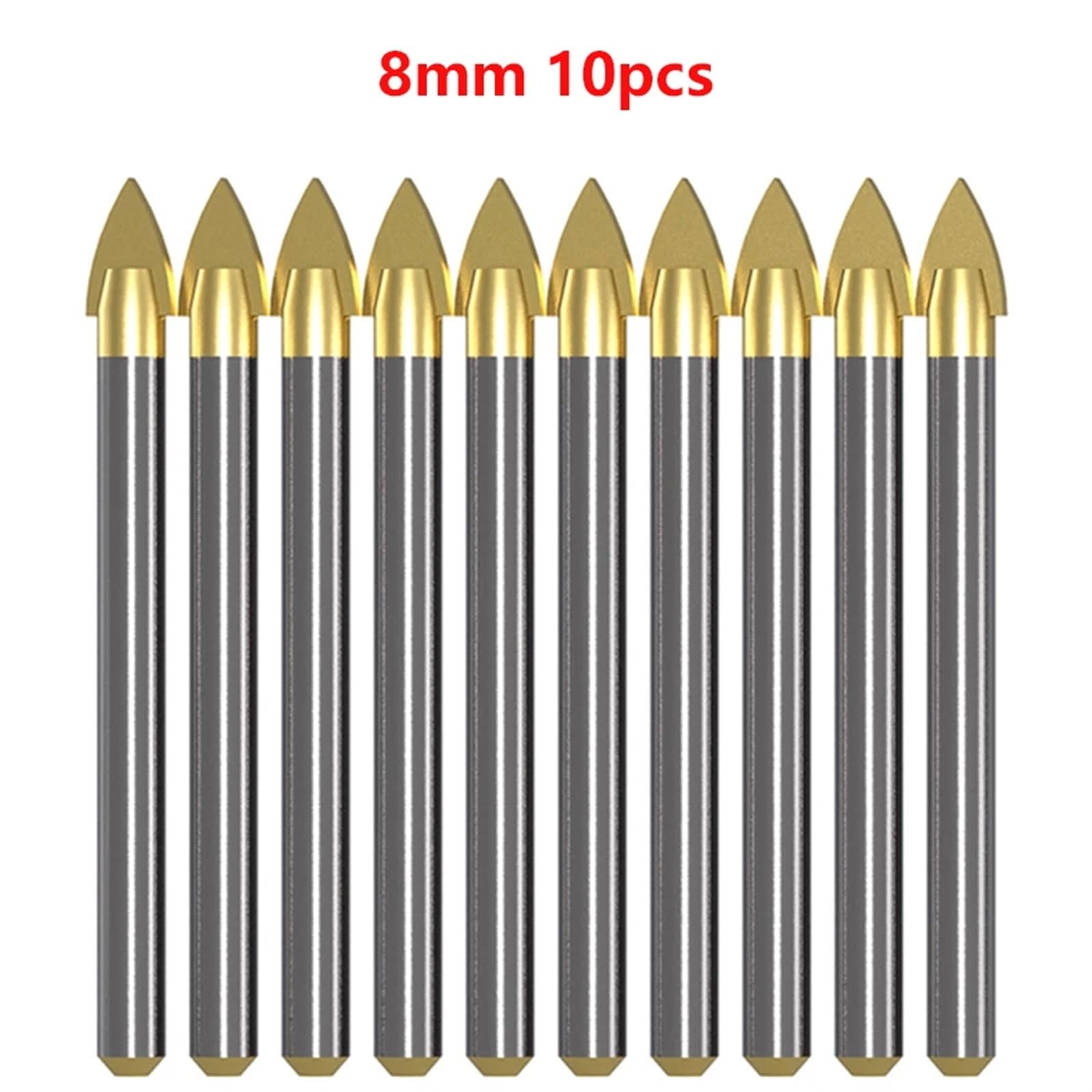Broca triangular de aleación de 4 mm, 5 mm, 6 mm, 8 mm, 10/12 mm, broca for cerámica, vidrio, cemento, pared, azulejo, mármol, broca abridora de agujeros, 1 unidad(8mm 10pcs)