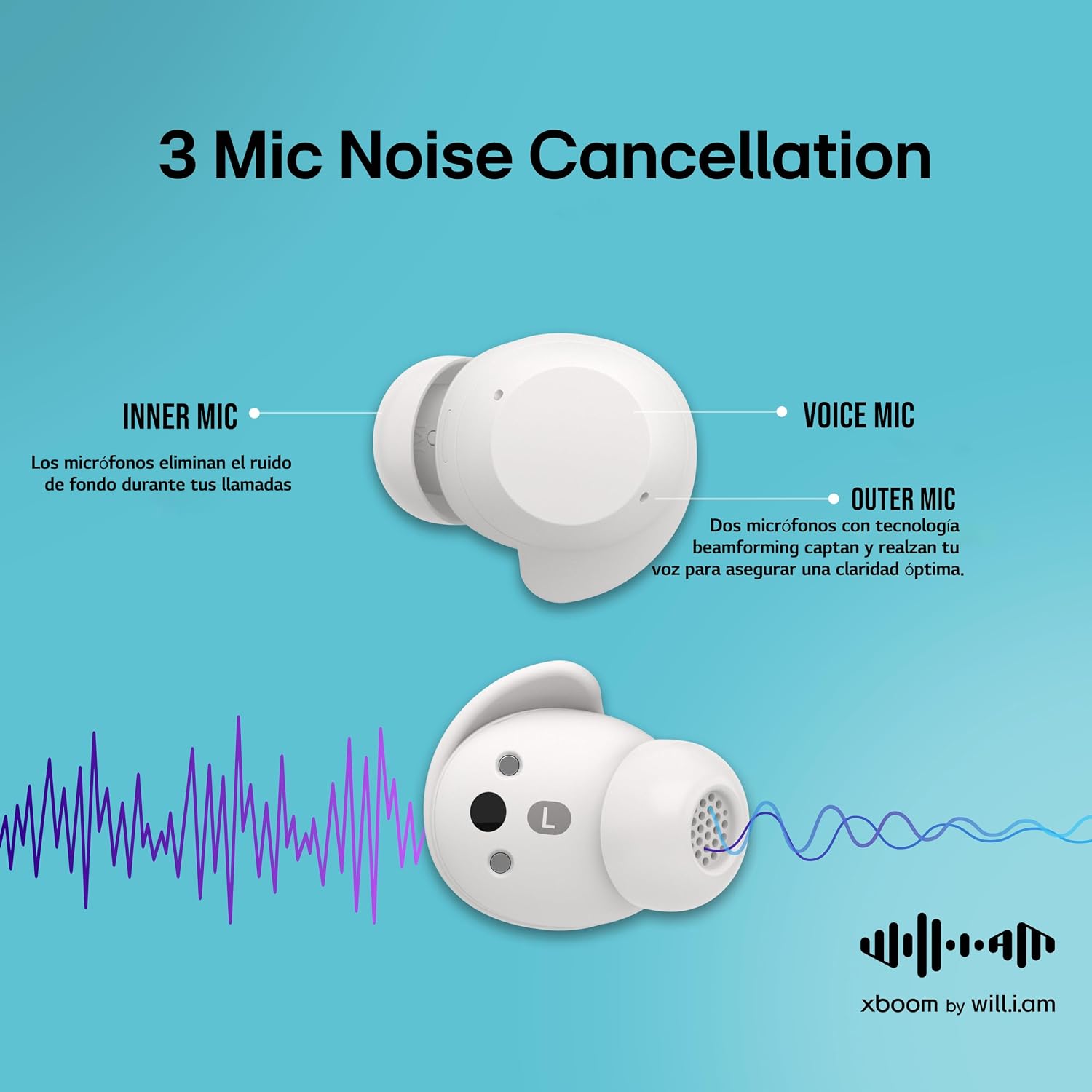 LG,xboom Buds, Auriculares Inalámbricos, Cancelación de Ruido, Cascos inalambricos Bluetooth, Auriculares inalambricos,Auriculares Bluetooth, Blanco 6