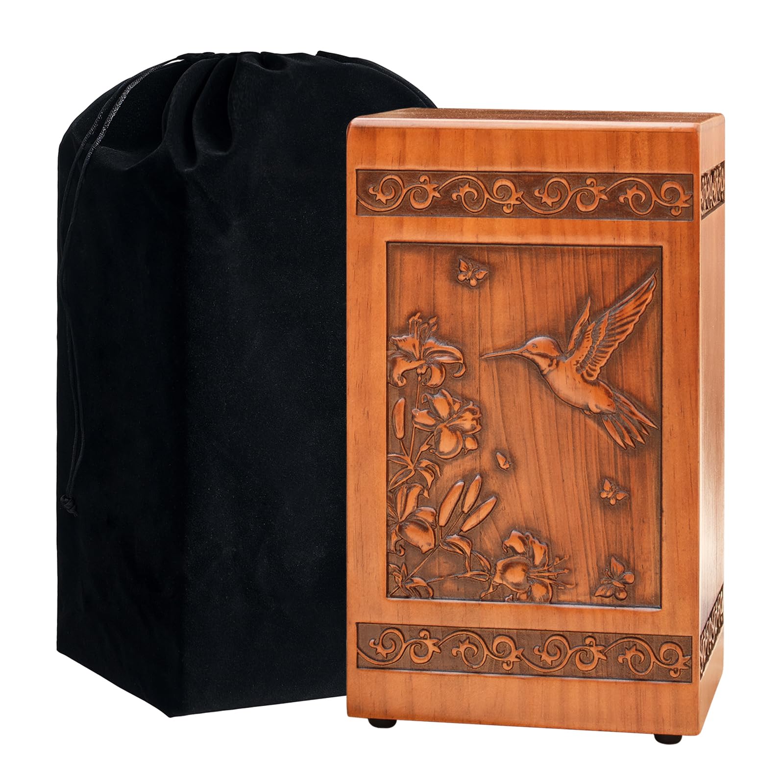 Photo 1 of Hummingbird Carving Urns for Human Ashes Adult Female - 250 Cubic Inch Wood Cremation Urn Box for Ashes for Women Man, TSA Approved Funeral Decorative Urn with Satin Bag