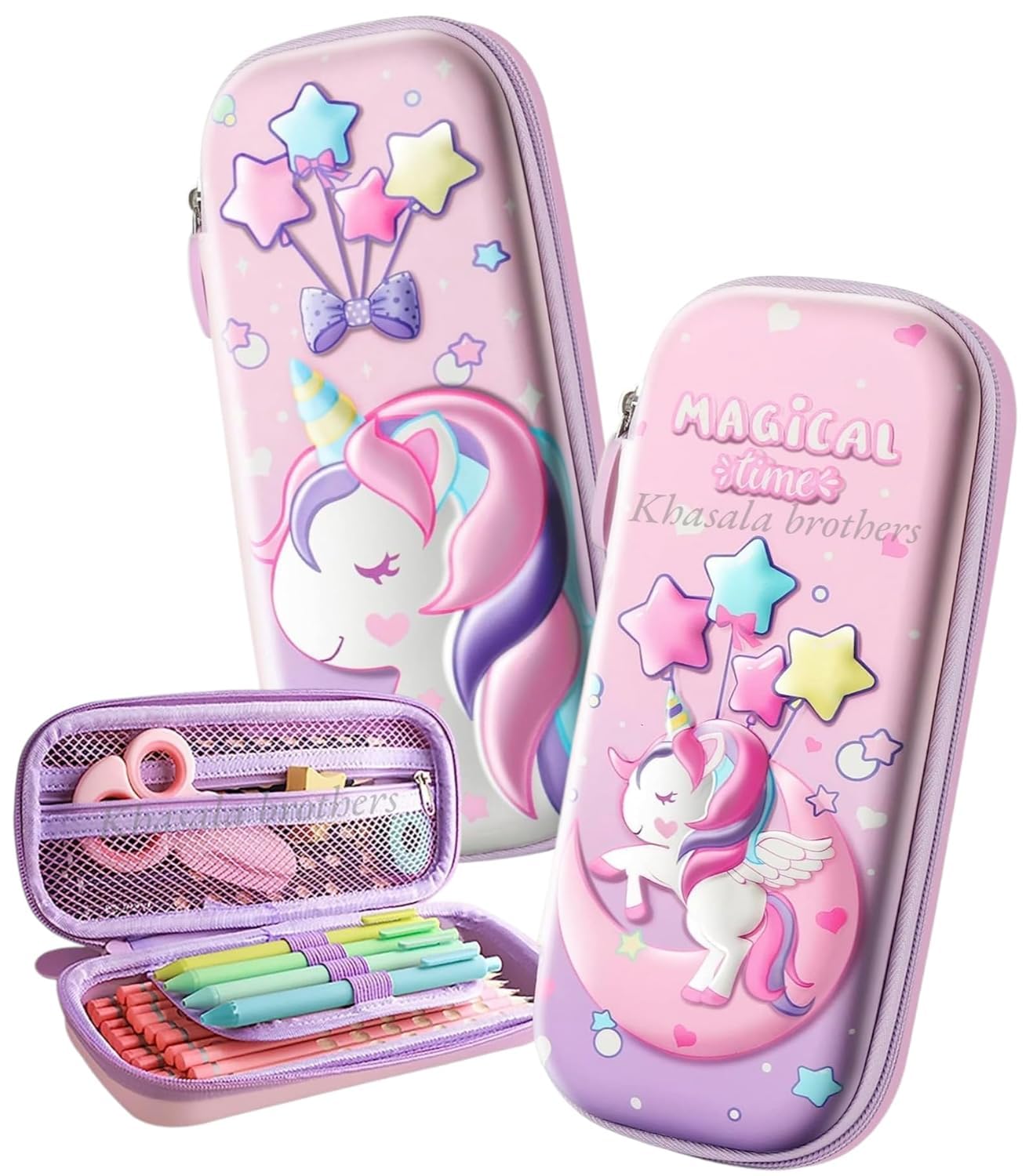 Pencil Pouch for Kids, Compass School Pouch Premium Stylish Pen Holder Pouch Stationery Box Bag (Multicolor) (Pink Pencil Pouch)