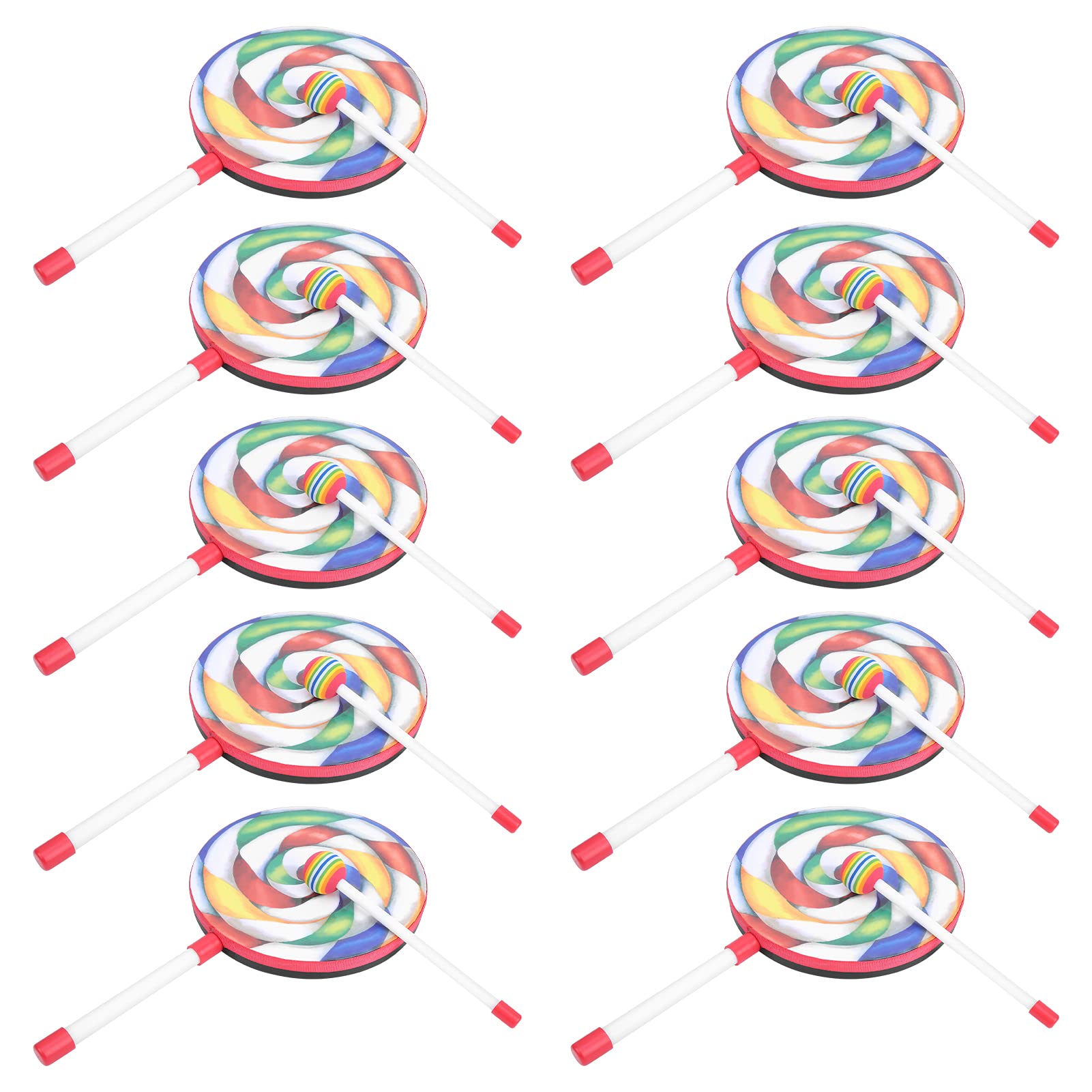 Juego de Batería con Forma de Piruleta, Pandereta y Baquetas Coloridas para Niños, Instrumento de Ritmo Musical para Educación Infantil, 10 Unidades