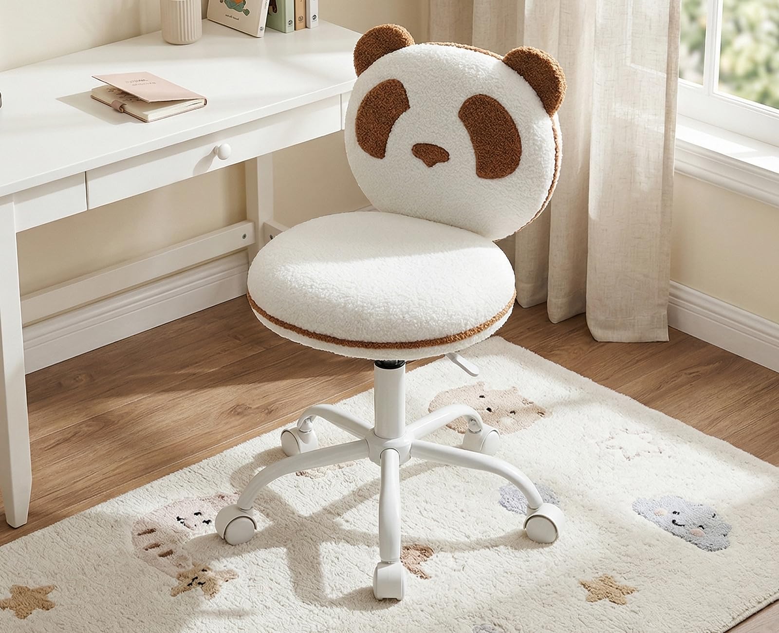 Chaise de Bureau Enfant Pivotante Chaise pour Enfants Réglable avec Motif Panda Fauteuil Ergonomique pour Étudier et Lire, Marron