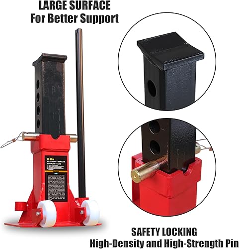 Miniatura 29 de BIG RED ATZ120005R Torin Heavy Duty Pin Type Professional Car Jack Stand con cerradura, capacidad de 12 toneladas (26,400 libras), rojo, 1 par