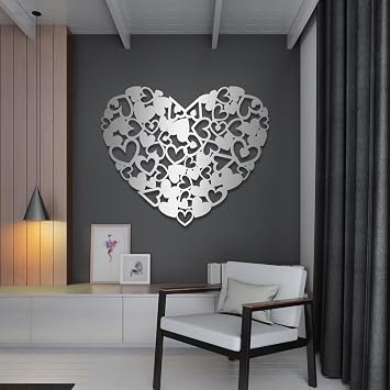 Metal Heart Wall Decor, Heart Metal Wall Art, Heart Wall Decor, Heart Wall Art, Heart Metal Sign, Couple Wall Art, Valentines Day Wall Decor, Wedding Wall Decor, Bedroom Wall Decor for Couples 30"x25" | 76x62.5 cm, Silver
