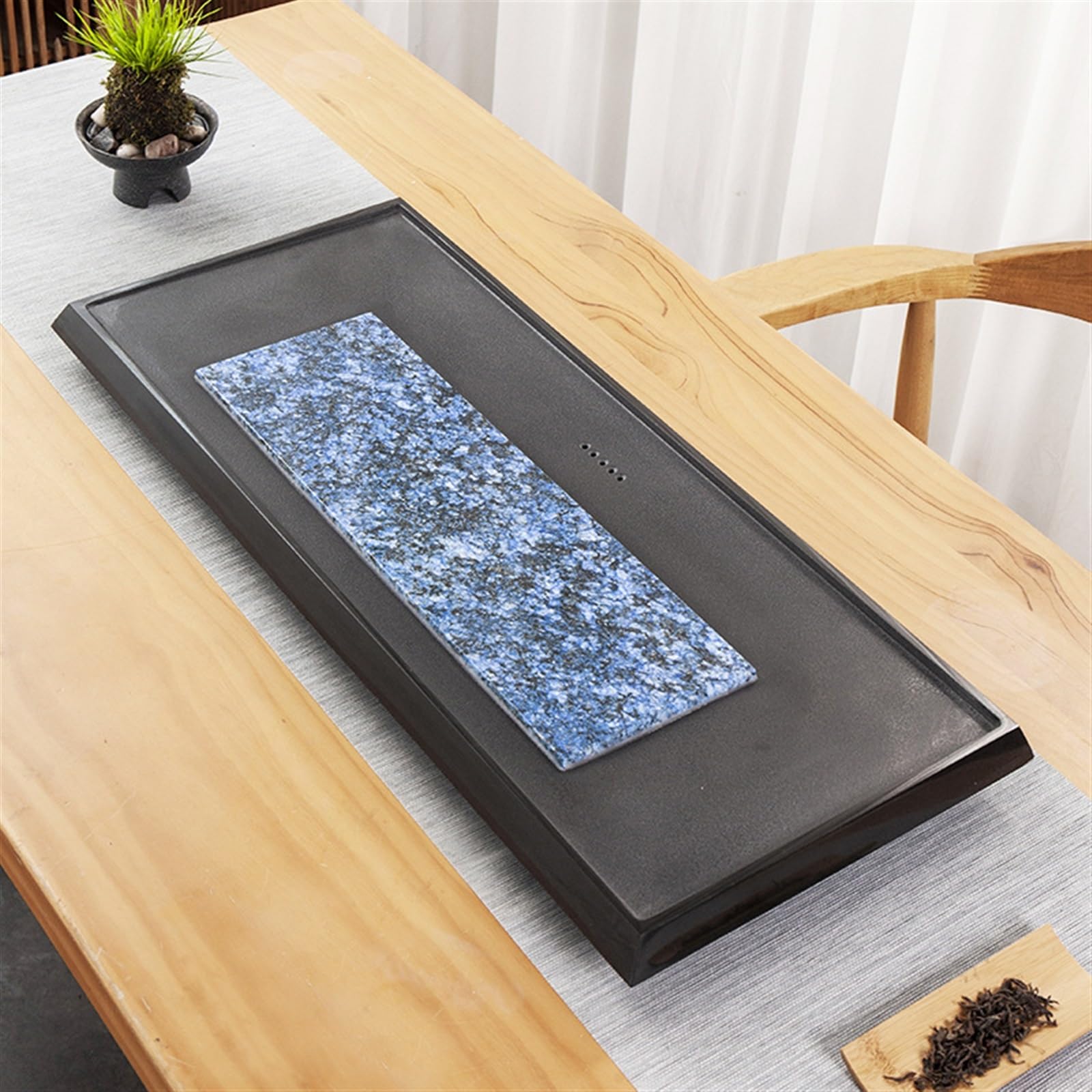 Bandeja de té Sencilla, Juego de té, Bandeja de té de ebonita Natural, Mesa de té para el hogar, Juego de té para la Sala de Estar, Bandeja de té con Drenaje (70 x 35 cm)