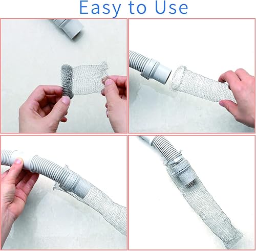 Miniatura 10 de 24 trampas de pelusa de acero inoxidable para lavadora, trampas de pelusa para manguera de lavadora con 24 bridas para cables, filtro de malla para