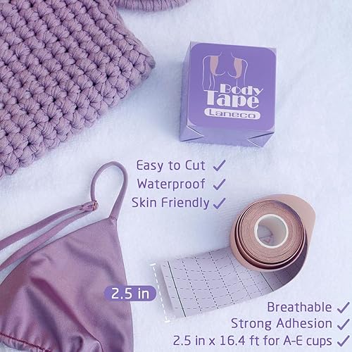 Miniatura 5 de Laneco Cinta adhesiva para levantamiento de senos para copa A-E, cinta deportiva y cinta corporal adecuada para deportes y trabajo, cinta de empuje