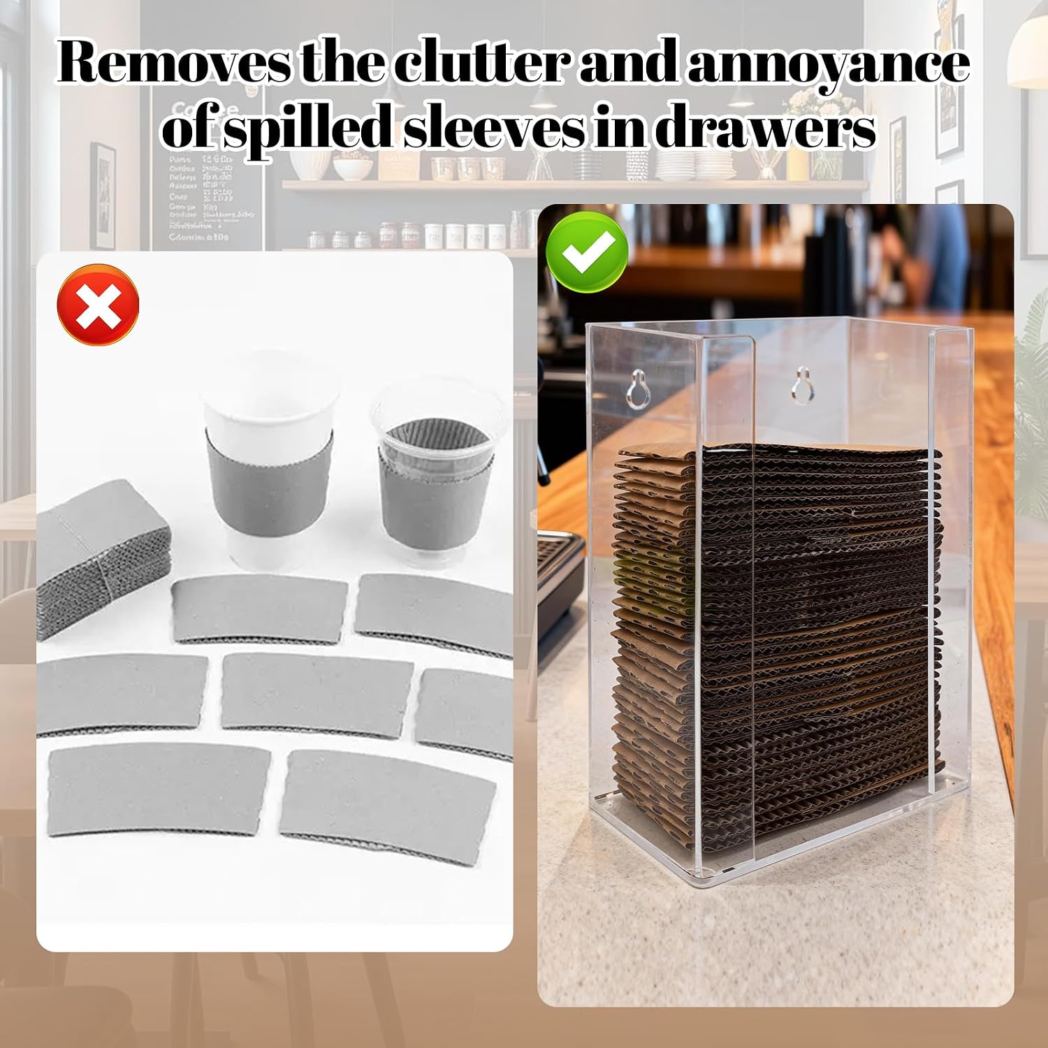 Coffee Cup Sleeve Holder-Countertop or Wall Mount Hot Cup Jacket Dispenser, Reusable Sleeve Rack for High-Traffic Home and Office,Restaurant,Breakroom,Coffee Station,Bar-7.8x5.2x3in