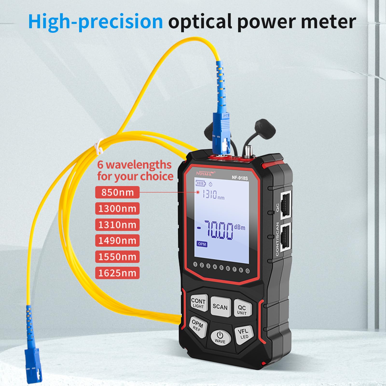 NOYAFA NF-918S - Probador de cable de red con medidor de potencia óptica de 6 longitudes de onda, probador de cable Ethernet de tóner de cable, probador de red RJ45 con localizador visual de fallos de