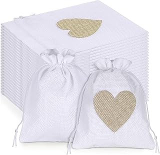 Kssvzz 26 Pcs Cotton Drawstring Bags, 15x20cm Reusable Burlap Bags, Hessian Bags Fabric Gift Bags for Christmas Jewelry Wedding Party and DIY Craft (White)
