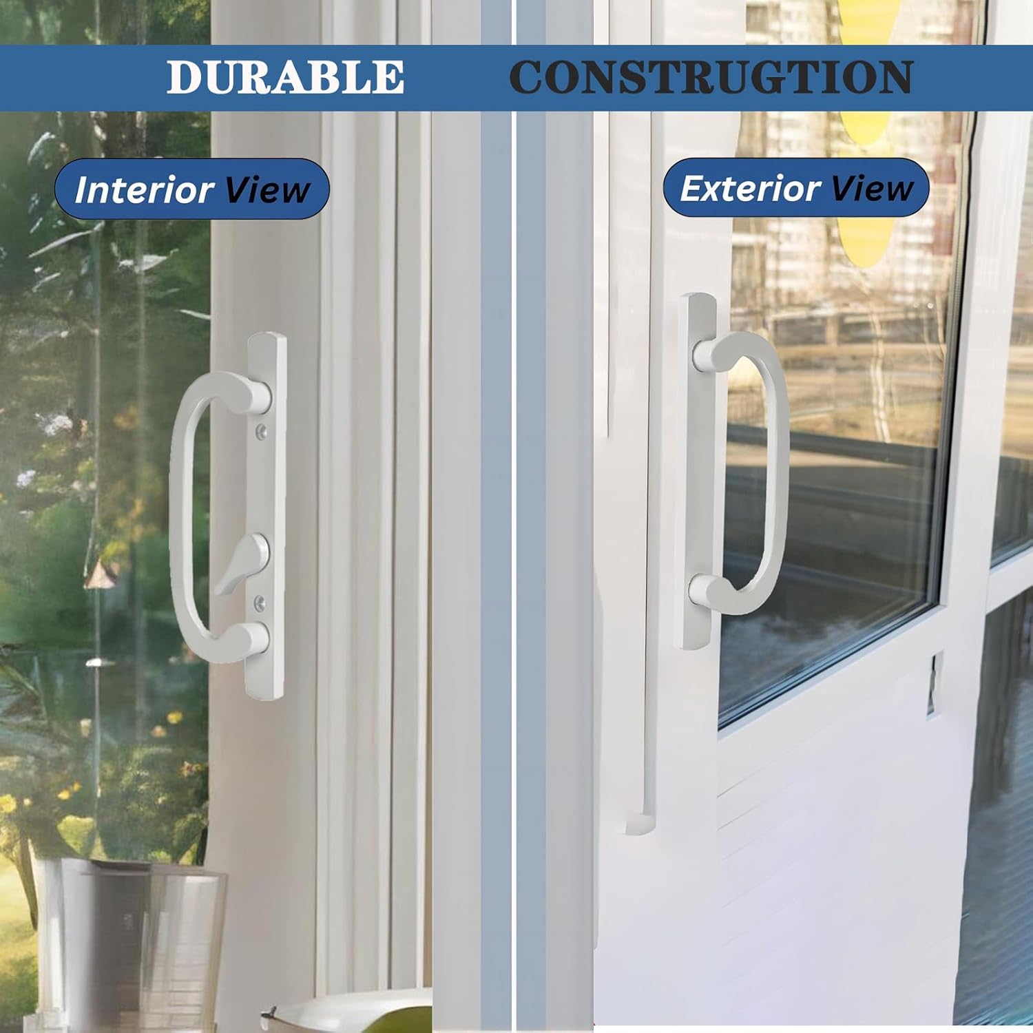 Offset Sliding Patio Door Handle Replacement with Zinc Diecast I/E Pulls, Fits 1-1/2" to 2" Thick Door 3-15/16" H.C. Without Keyhole and Keys, Non Handed with Mortise Lock & Keeper