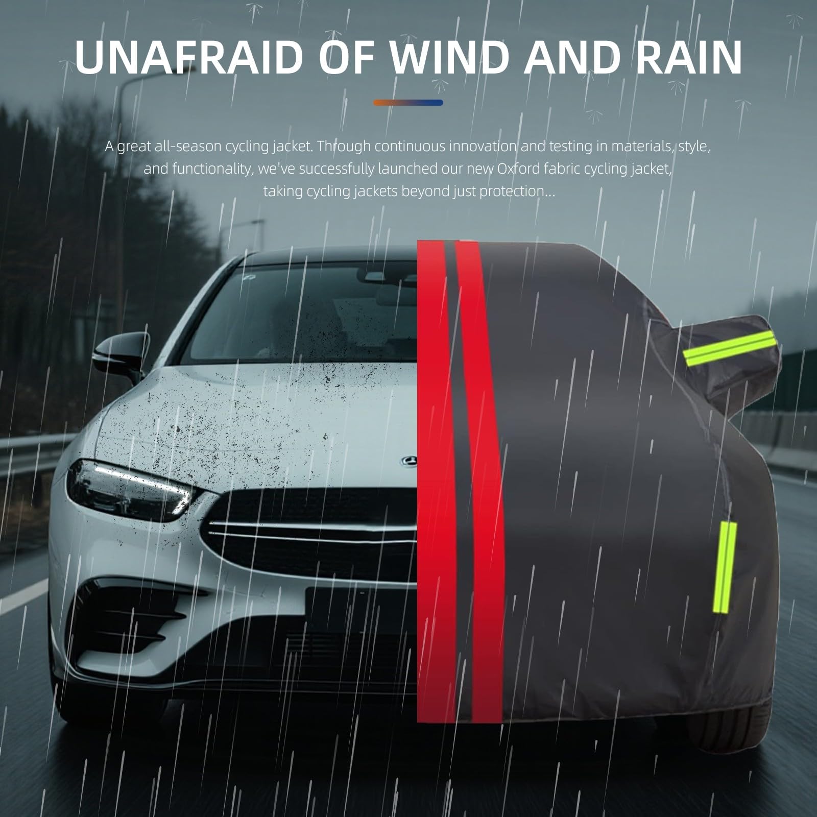 Auto Abdeckplane Winter für Tesla Model Y Juniper (2025) 210 Oxford-Tuch Wasserdicht und Atmungsaktiv,Sonne Regen Schnee Schutz,Winddichte Kordel,Schwarz und Rot