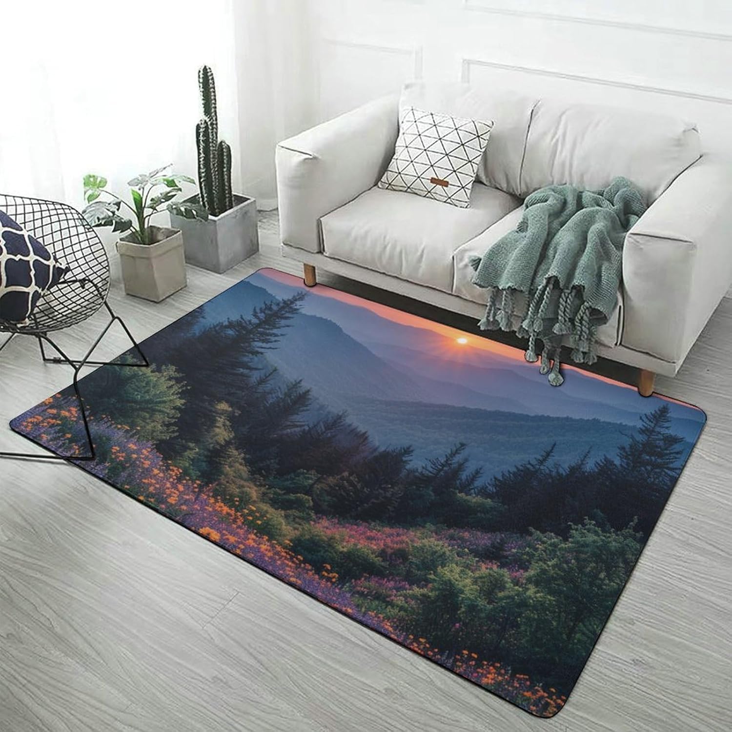 Area Rug Non-Slip Floor Mats Smoky Mountains Rugs for Living Room Doormat Vintage Living Room Rug Floor Carpet Washable Rugs for Bedroom Dining Home Decor Large Carpet 60 X 40 Inch