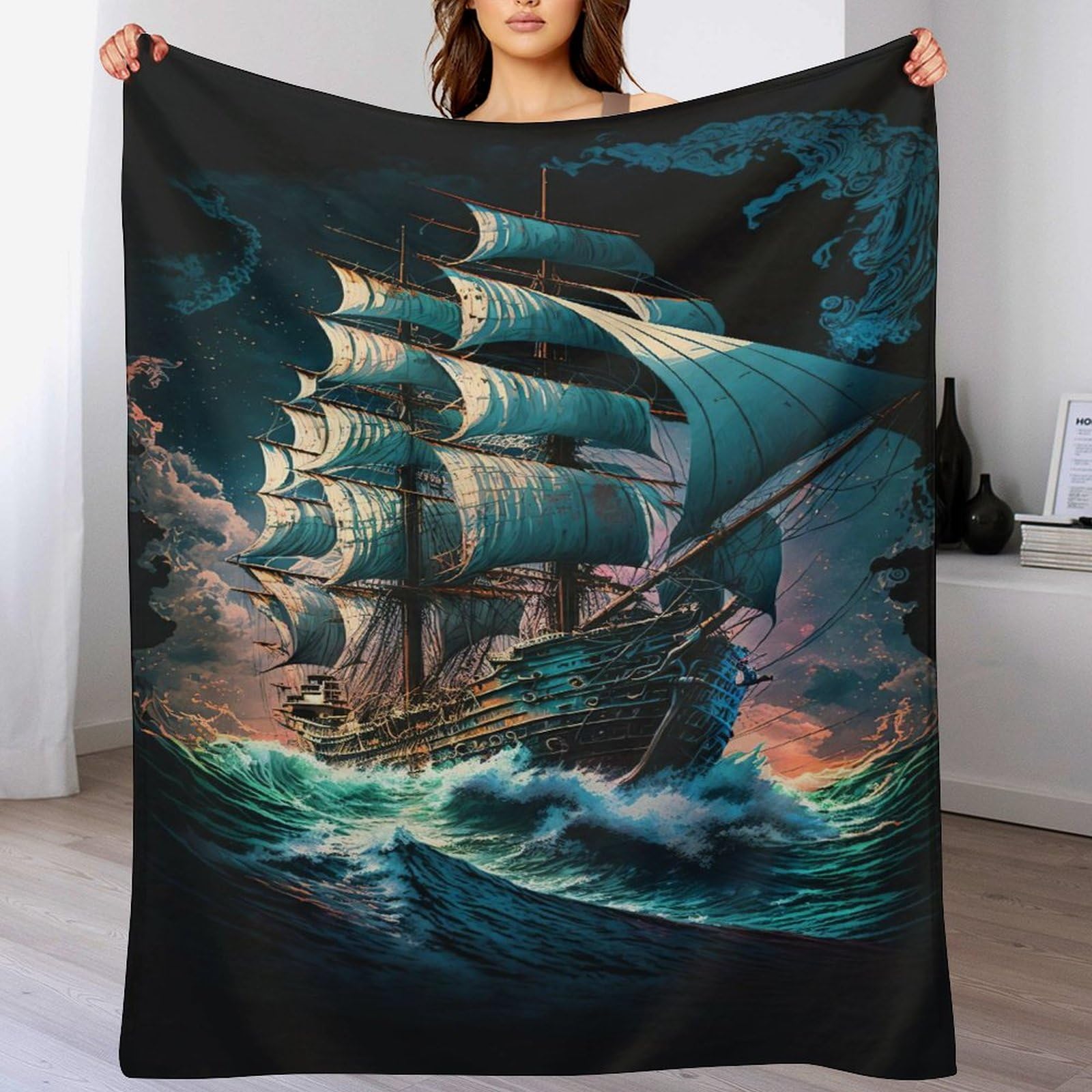 Couverture en polaire anti-froid plaid bateau 3D toutes saisons