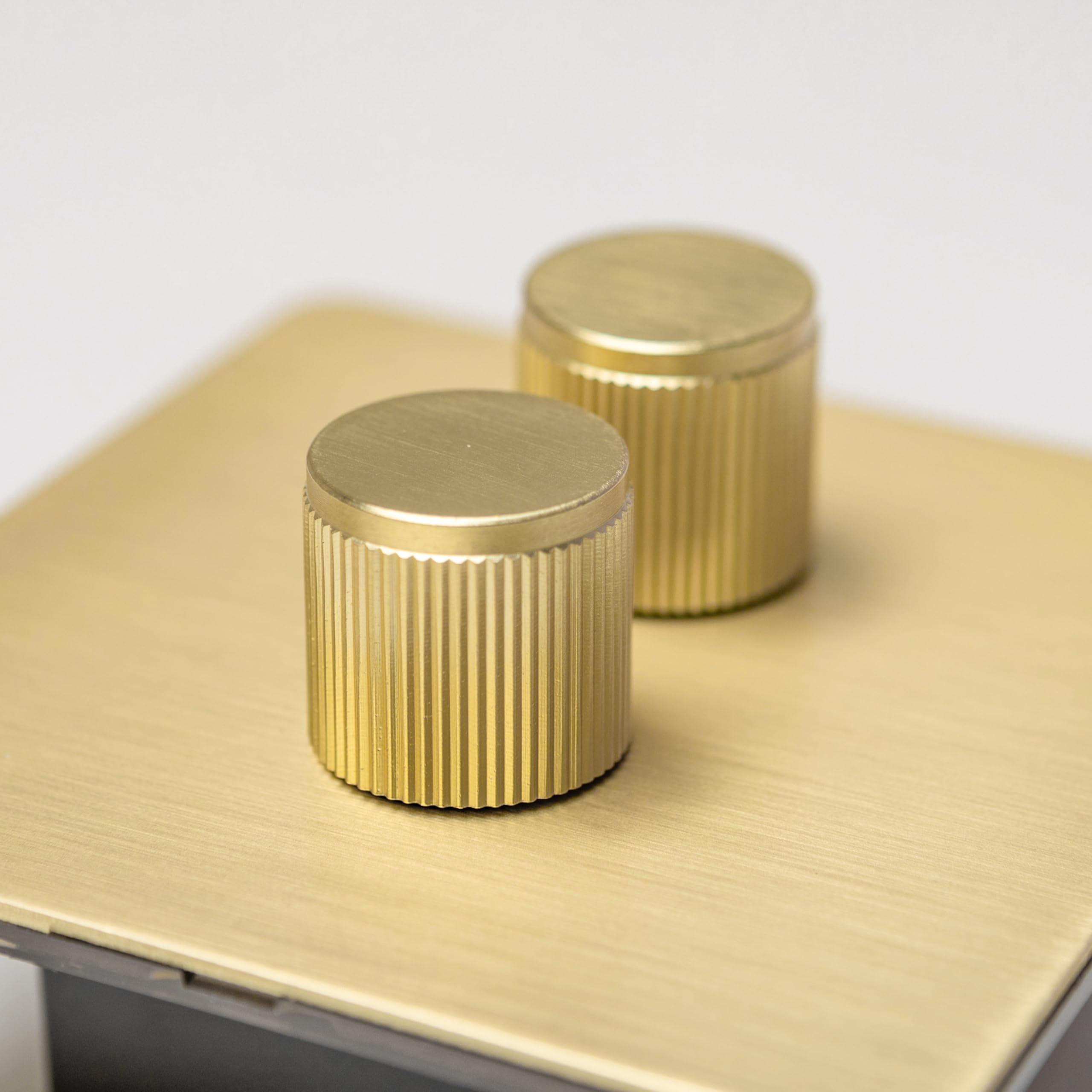 Satin Brass Straight Knurled Switches and Sockets (double light dimmer - 2 Way) โ image 1