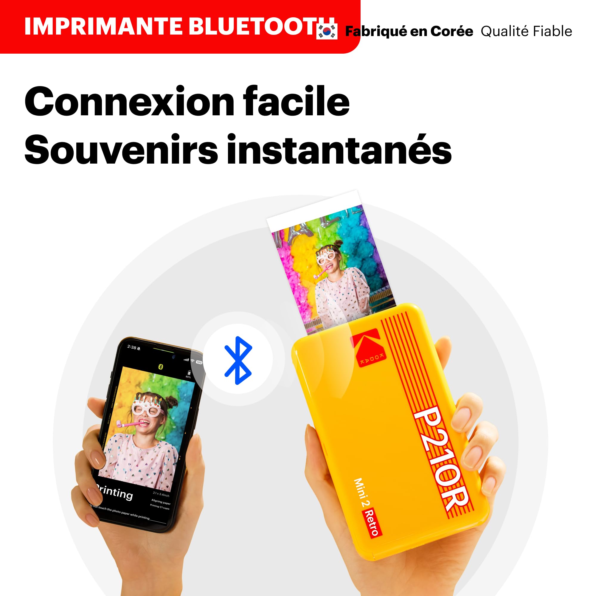 KODAK Mini 2 Retro 4PASS Stampante Fotografica Portatile (5.3x8.6cm) + Pacchetto con 38 Fogli, Bianco