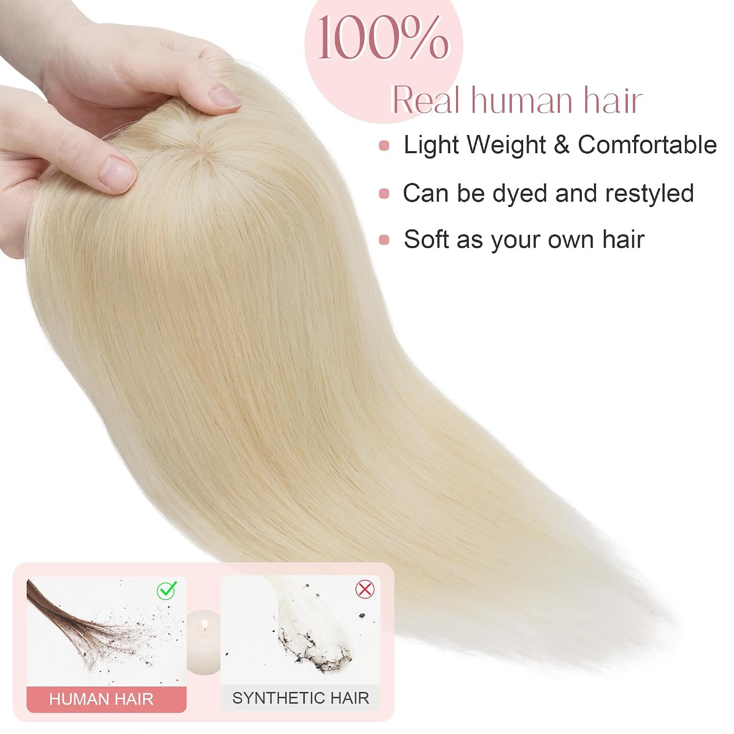 SEGO Hair Toppers for Women Real Human Hair with Bangs Mono Base 14 Inch Clip In Bangs Wiglets Topper Hairpieces for Women with Thinninghair -60 Platinum Blonde
