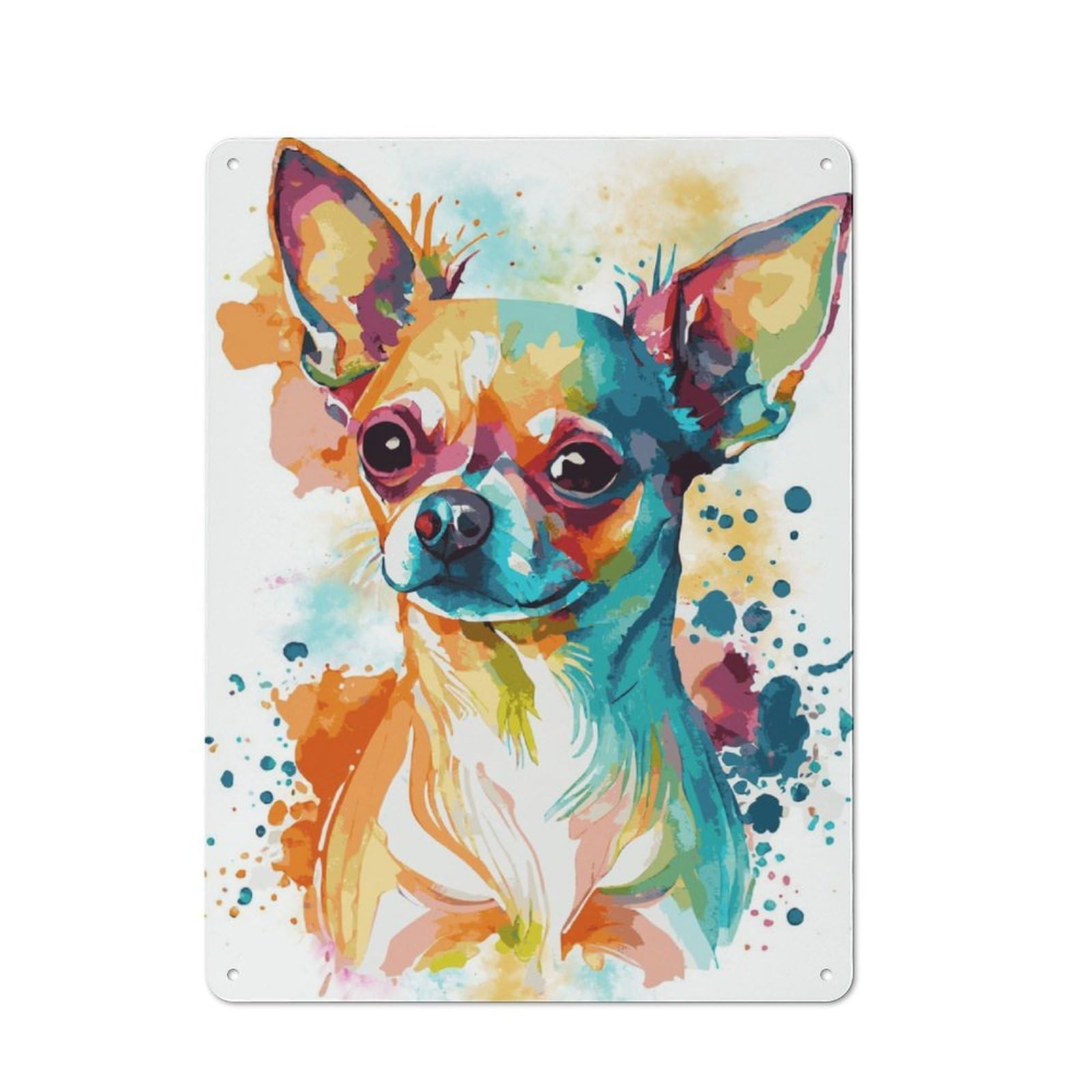 Junmoney Watercolor Chihuahua Dog Metal Plaque 40X30cm With For Hallway Wall, Retro Decor, For Themed Interiors In Hallways And Entrance Areas
