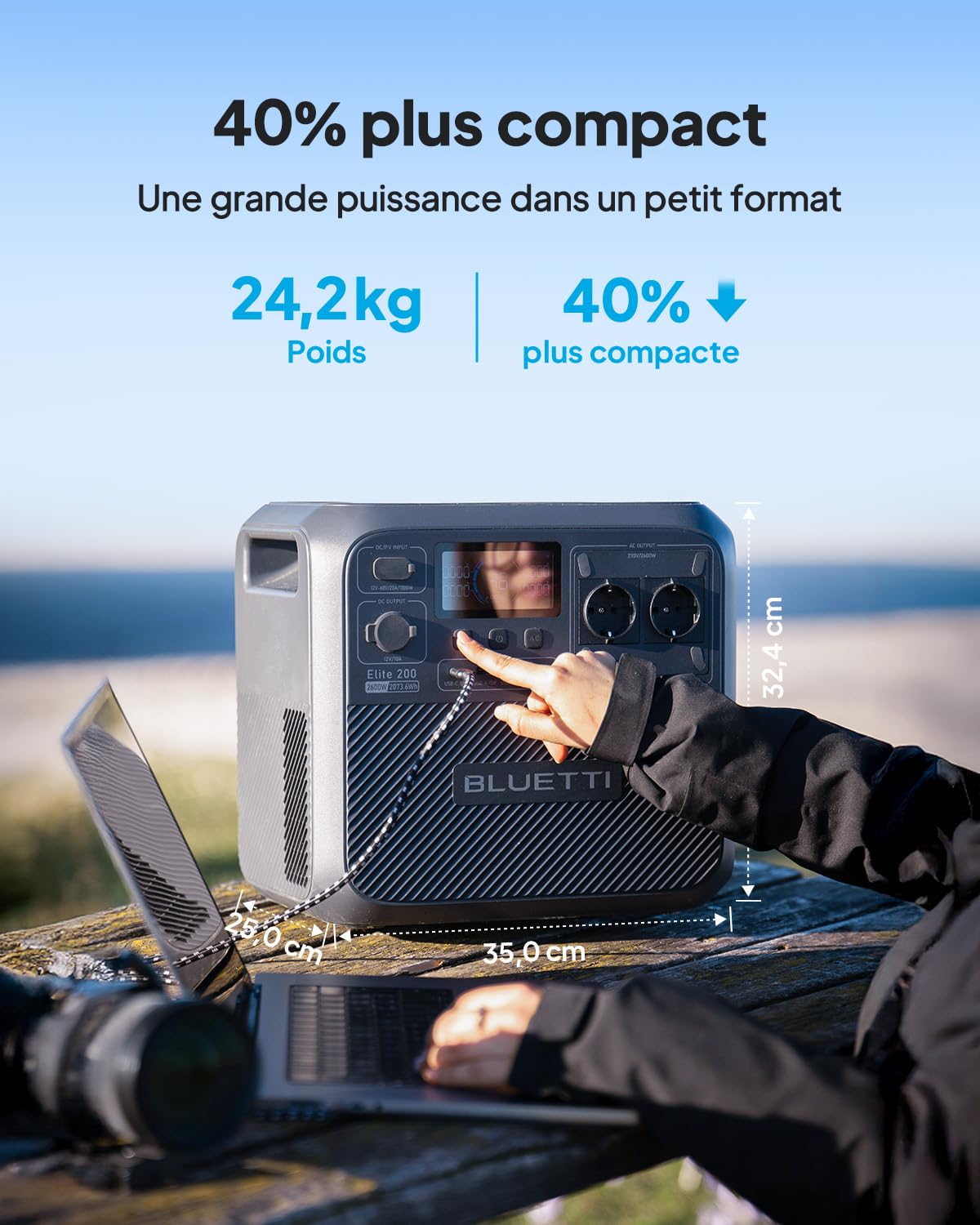 BLUETTI Elite 200 V2 Générateur Électrique Portable avec 200W Panneau Solaire, 2073,6Wh avec 2 Prises CA 2600W, Durée de Vie de 17 Ans, Alimentation de Secours LiFePO4 pour Camping-car