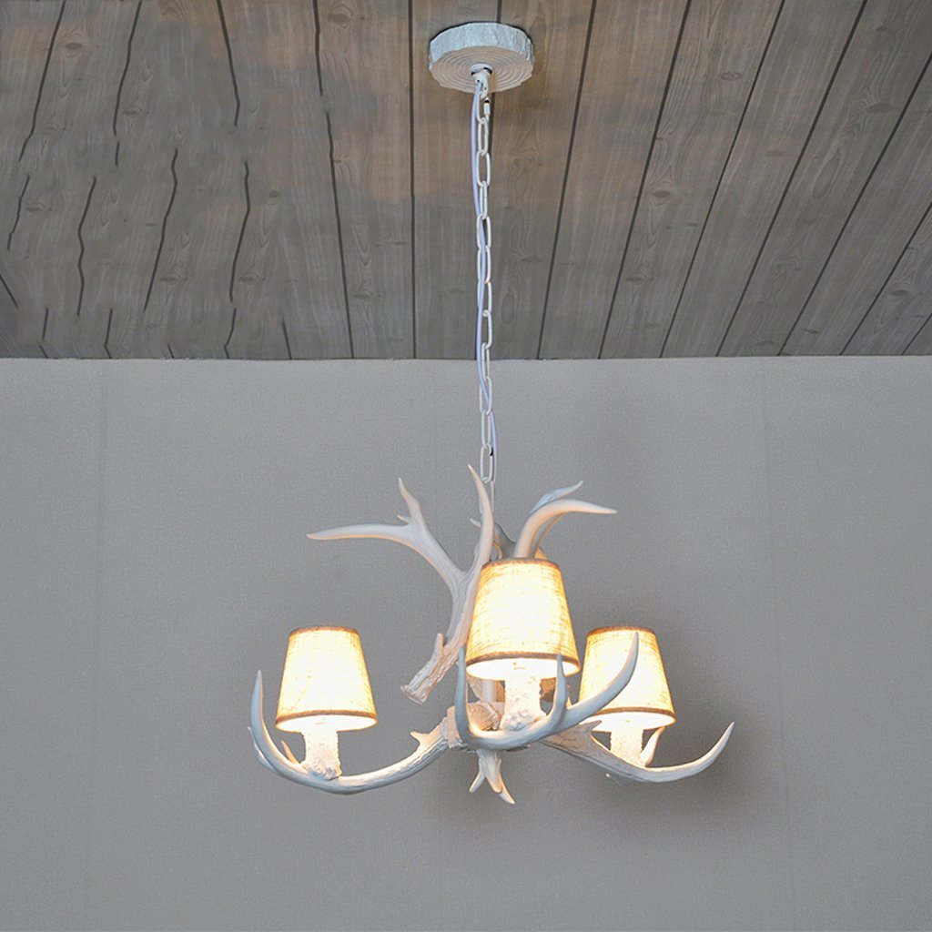 KXEcoLife White Antler Chandelier American Country Retro Restaurant Bedroom Creative Personality Living Room (3 Heads)
