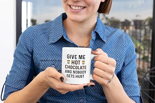 Miniatura 5 de Funny Hot Cocoa Mug. Give Me Hot Chocolate and Nobody Gets Hurt 11 oz Coffee Cup. Novelty Gift idea for Winter and the Holidays.