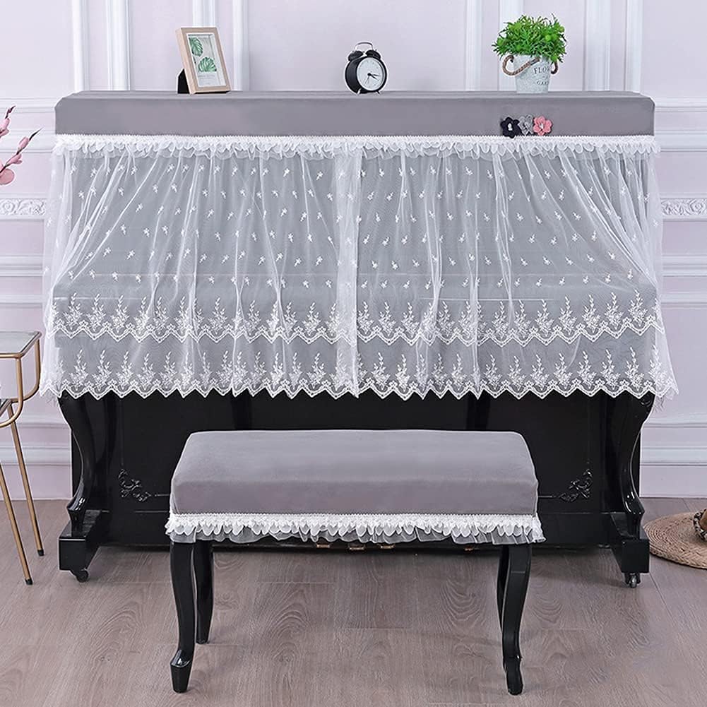 Upright Piano Cover Set Fashion Dustproofing Cover Electronic Piano Cover Upright Piano Keyboard Cover Lace Piano Half Cover Chair Cover, Simple Elegant Princ(Piano Cover+Double Chair Cover
