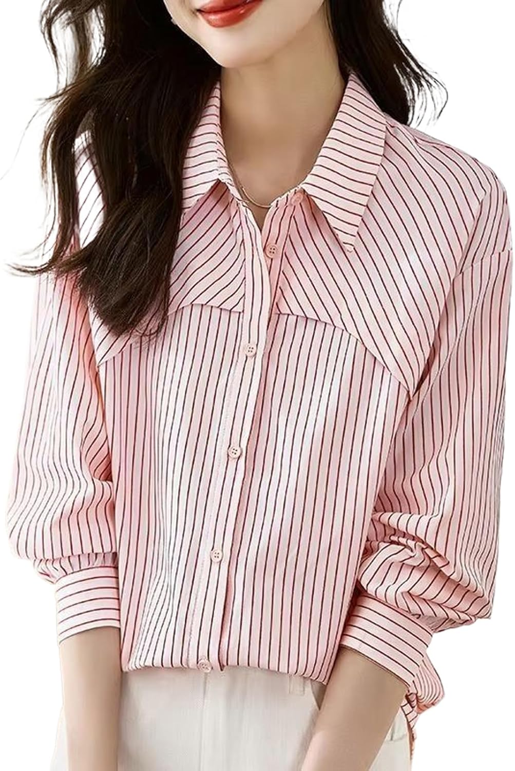 Women's Casual Loose Striped Shirt Autumn Vintage Blouse Elegant Top