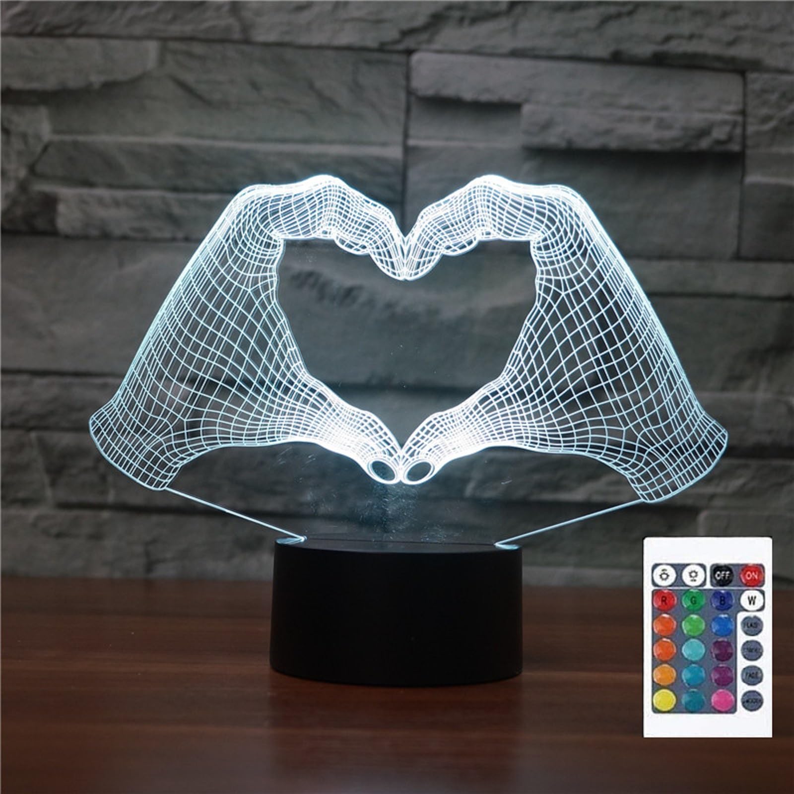 Flrxhk Multicolor Hand Heart 3D Illusion Night Light Touch Table Desk Lamp With Remote Control 16 Colors Optical Usb Led Night Light For Kids Gift Room Decoration