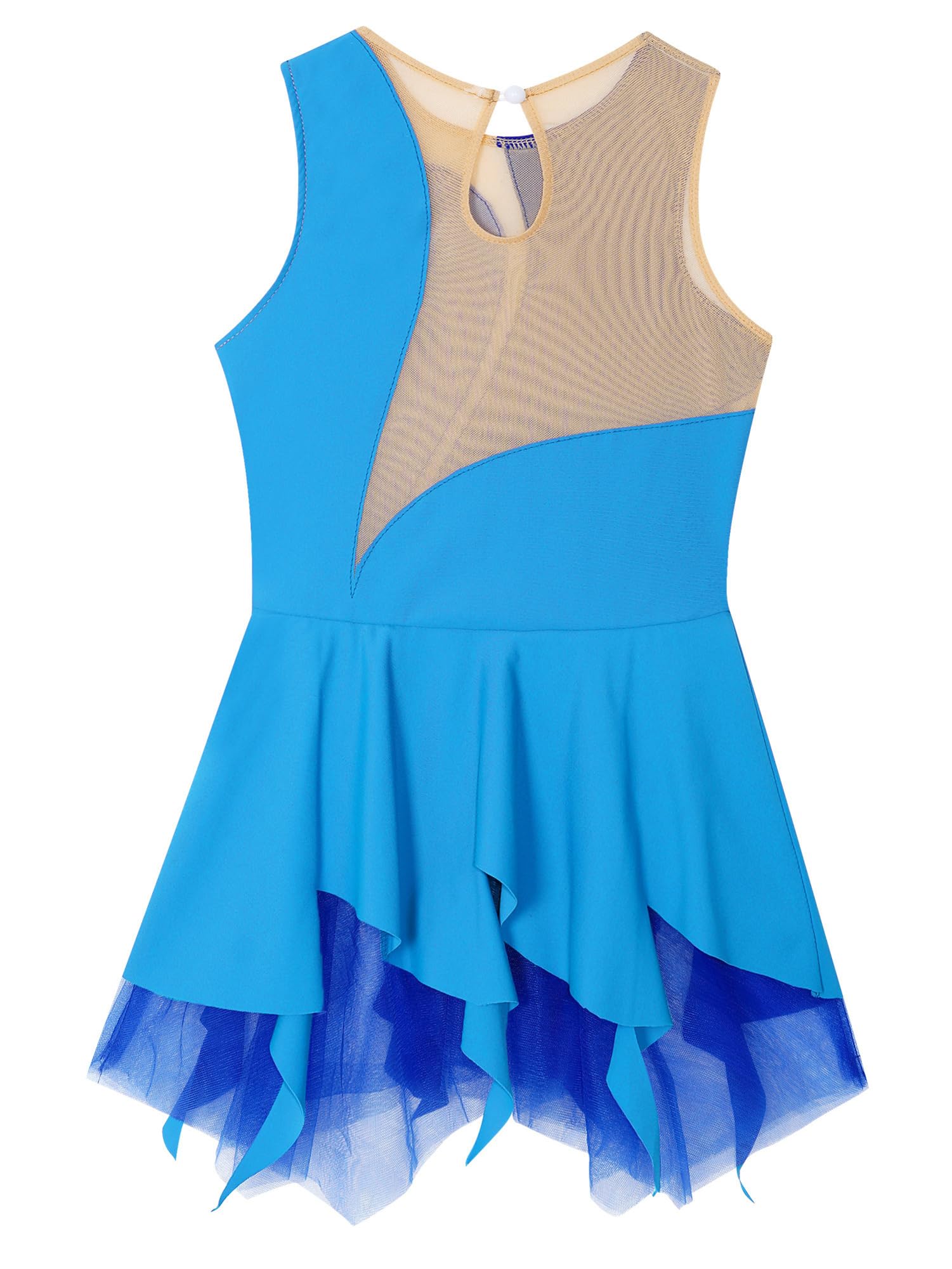 IEFIEL Vestido de Patinaje Artístico para Niña Maillot Ballet con Falda Malla de Gimnasia Rítmica sin Mangas con Lentejuelas Brillantes Vestido de Danza Lírica — view 4