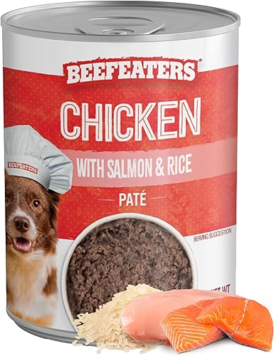 Beefeaters Comida húmeda para perros con paté de salmón y arroz, 13.2 onzas, caja de 12