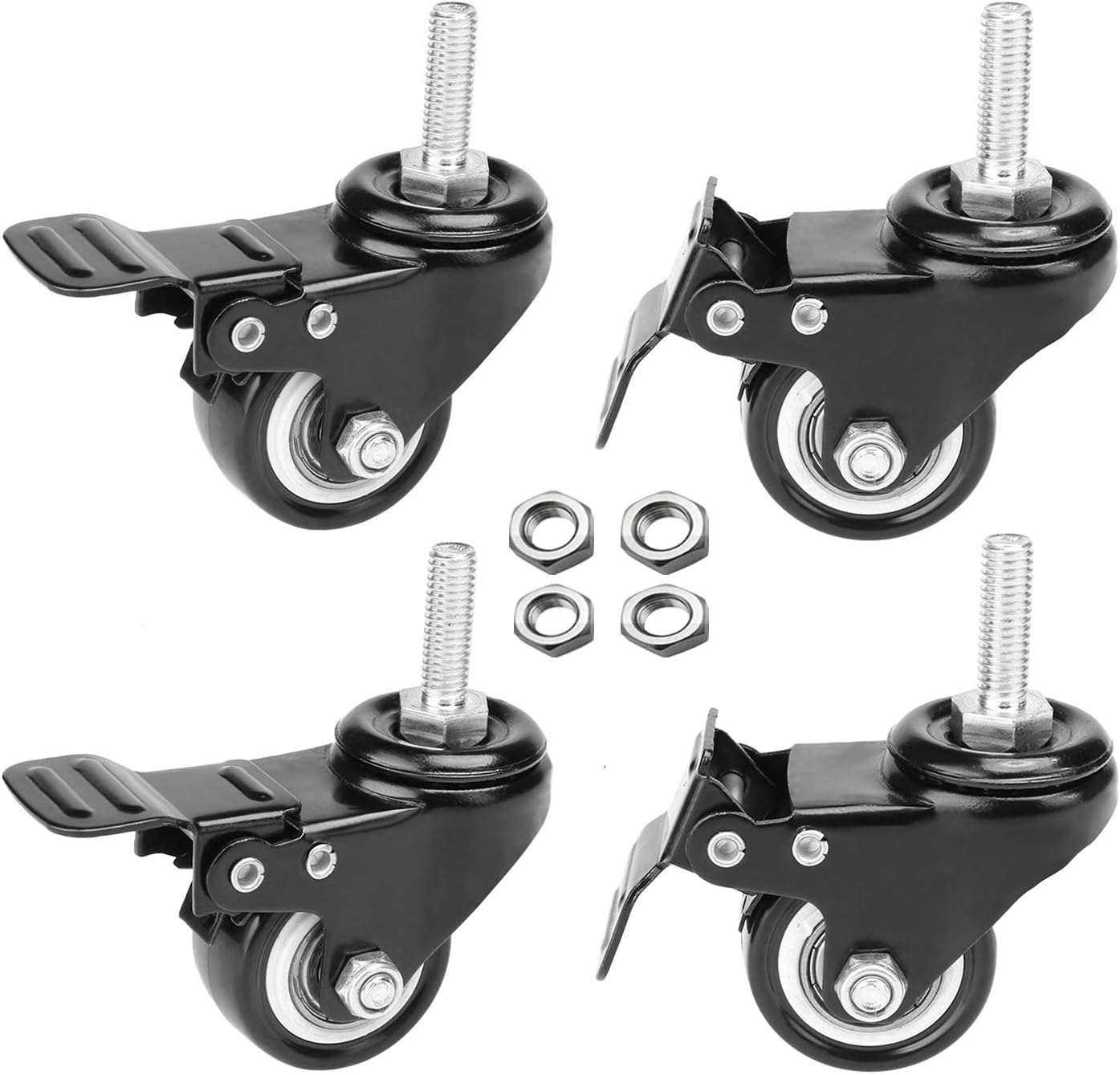 OK5STAR M8 Swivel Castors Swivel Stem Caster PU Wheels 50mm with Brake Lock Heavy Duty 220 4pcs