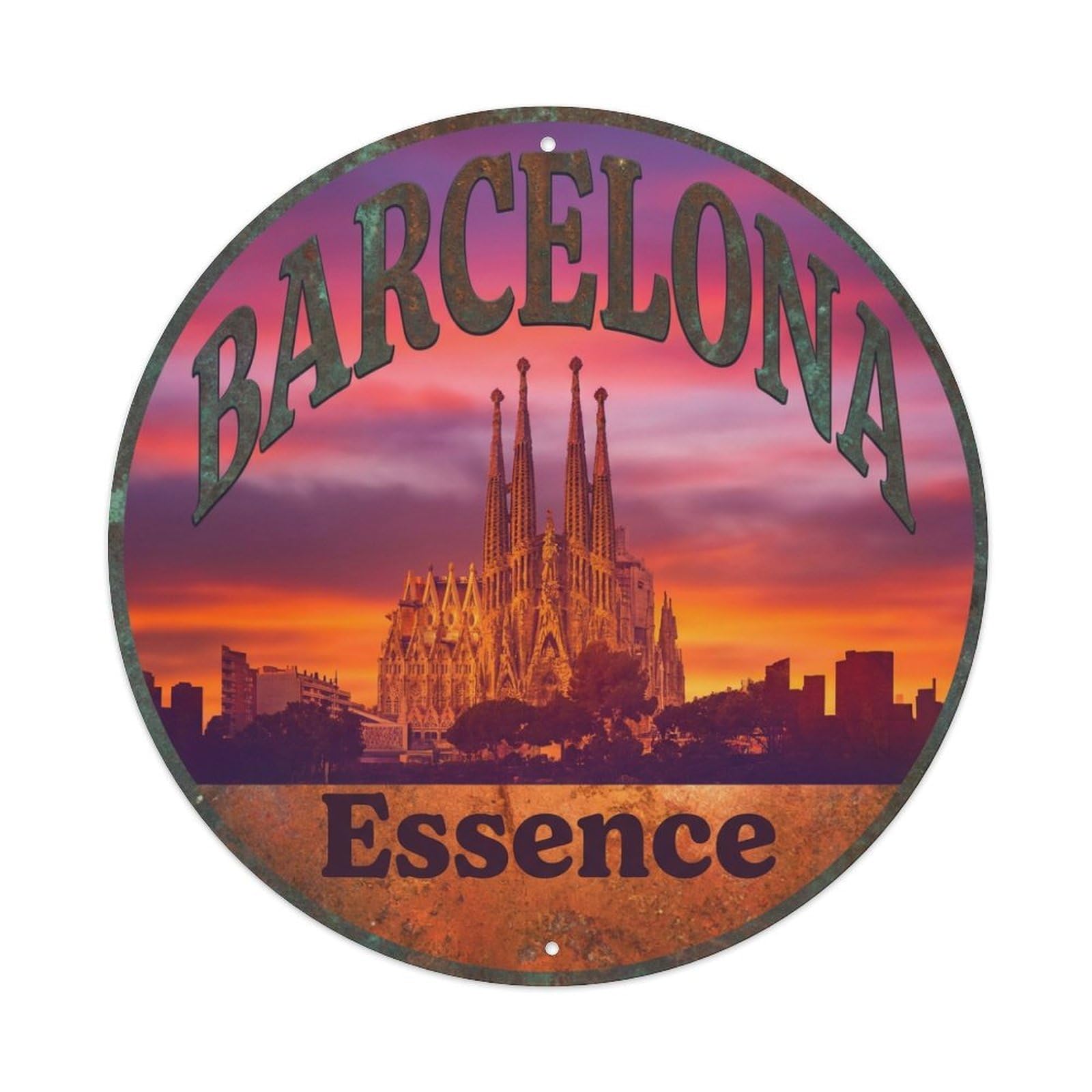 Metal Tin Sign Vintage Travel Barcelona Spain Signature