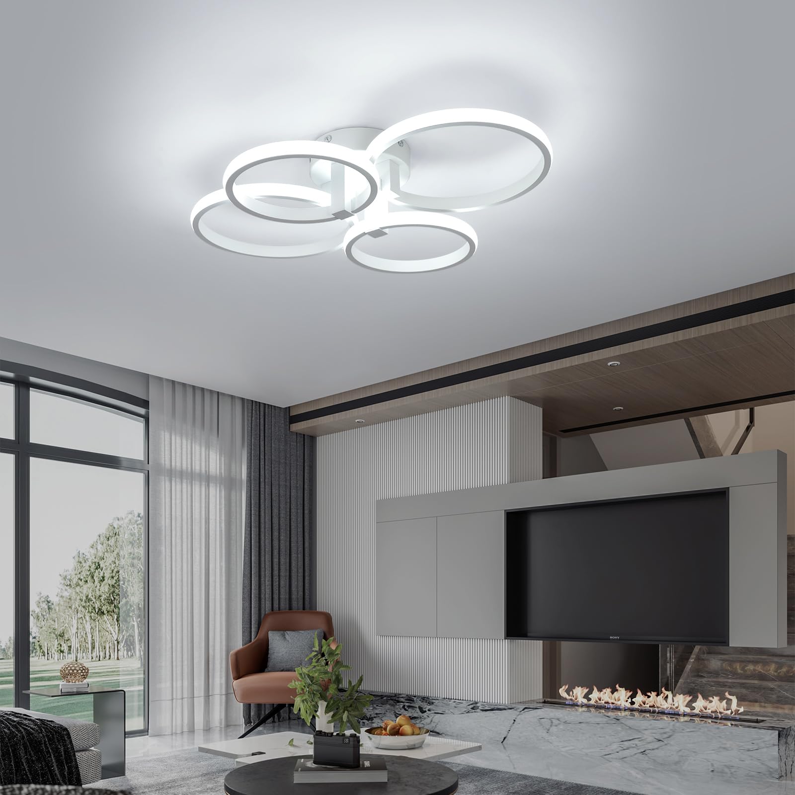 DELIPOP Plafoniera LED Soffitto, 56W 6300LM Lampada da Soffitto Moderna Rotonda, Bianco Lampadario Camera da Letto per Cucina, Soggiorno, Studio, Ufficio, Bianco Freddo 6500K, 57.5cm