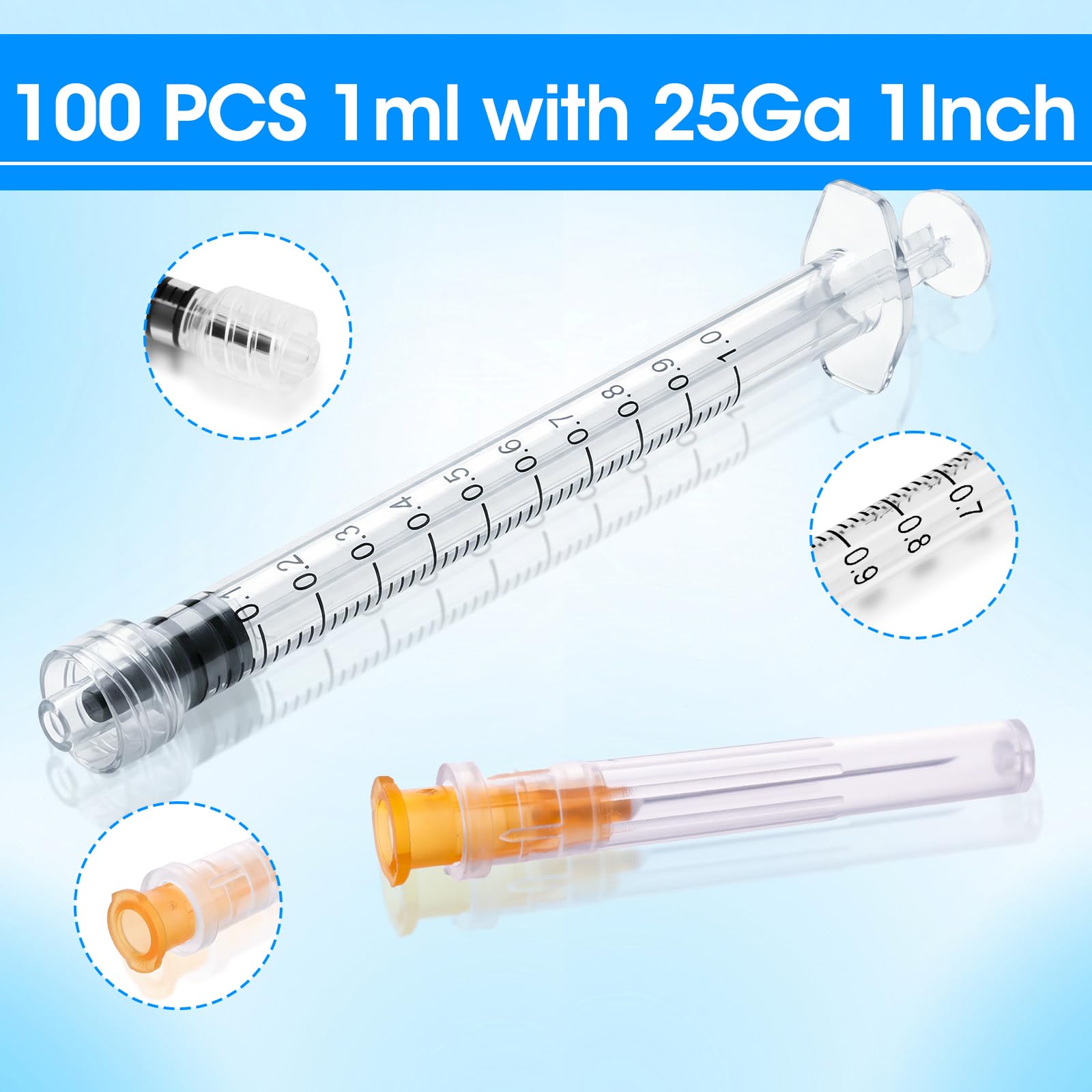 1ml Syringe, 1cc Luer Lock Syringes with 25G 1 inch Needle, for Lab Liquids Refilling , Individually Wrapped , 100 Pack — Amazon image 3