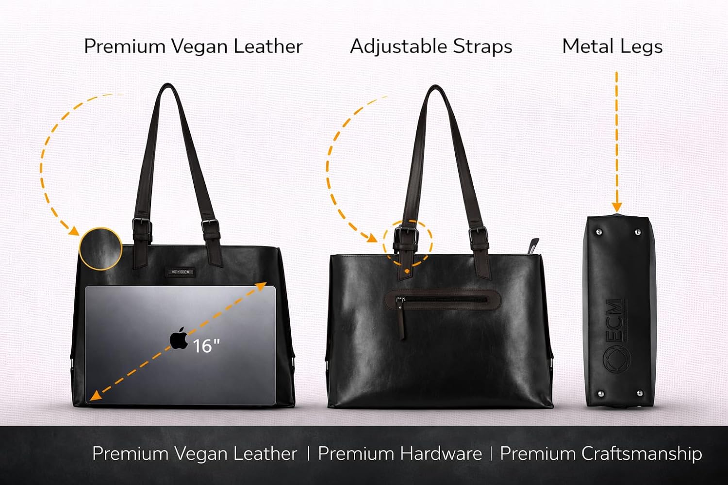 ECM 3pcs Vegan Tote Set for Women-Stylish Top Handle Laptop Bag Purse Sling Handbag Cosmetic Pouch bag-Travel Work Leisure