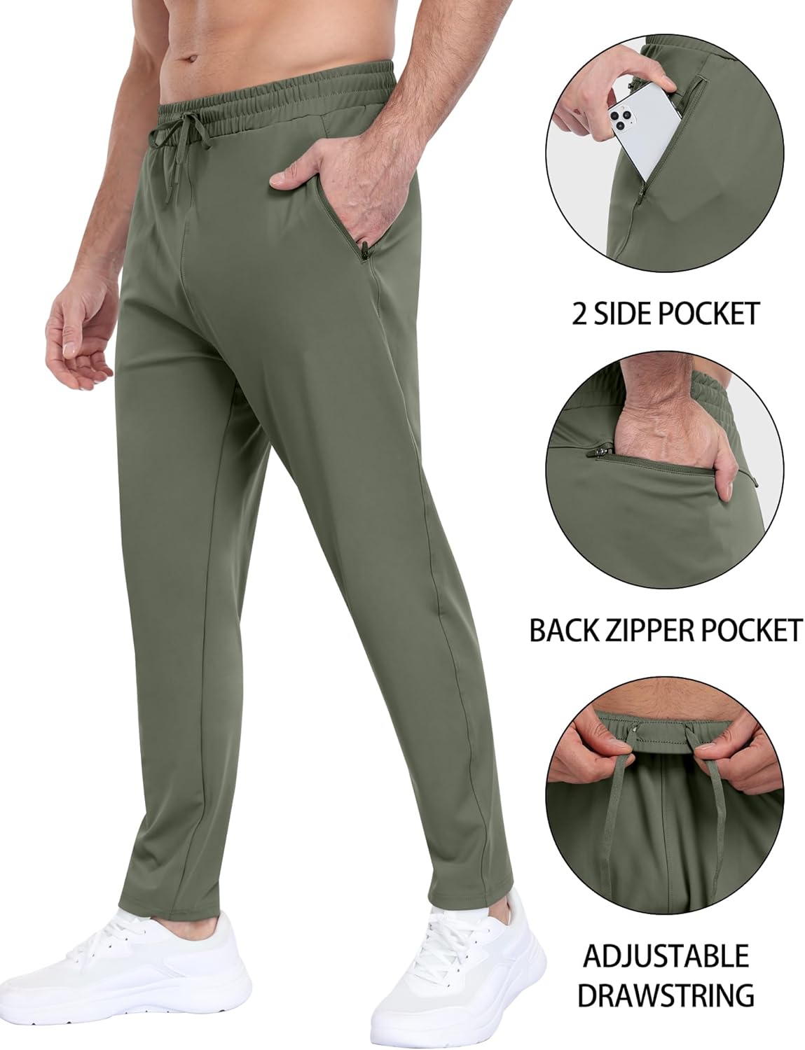 2 Pack Mens Fleece Lined Pants with Zipper Pockets,Winter Athletic Workout Warm Running Joggers Sweatpants for Men - Image 5